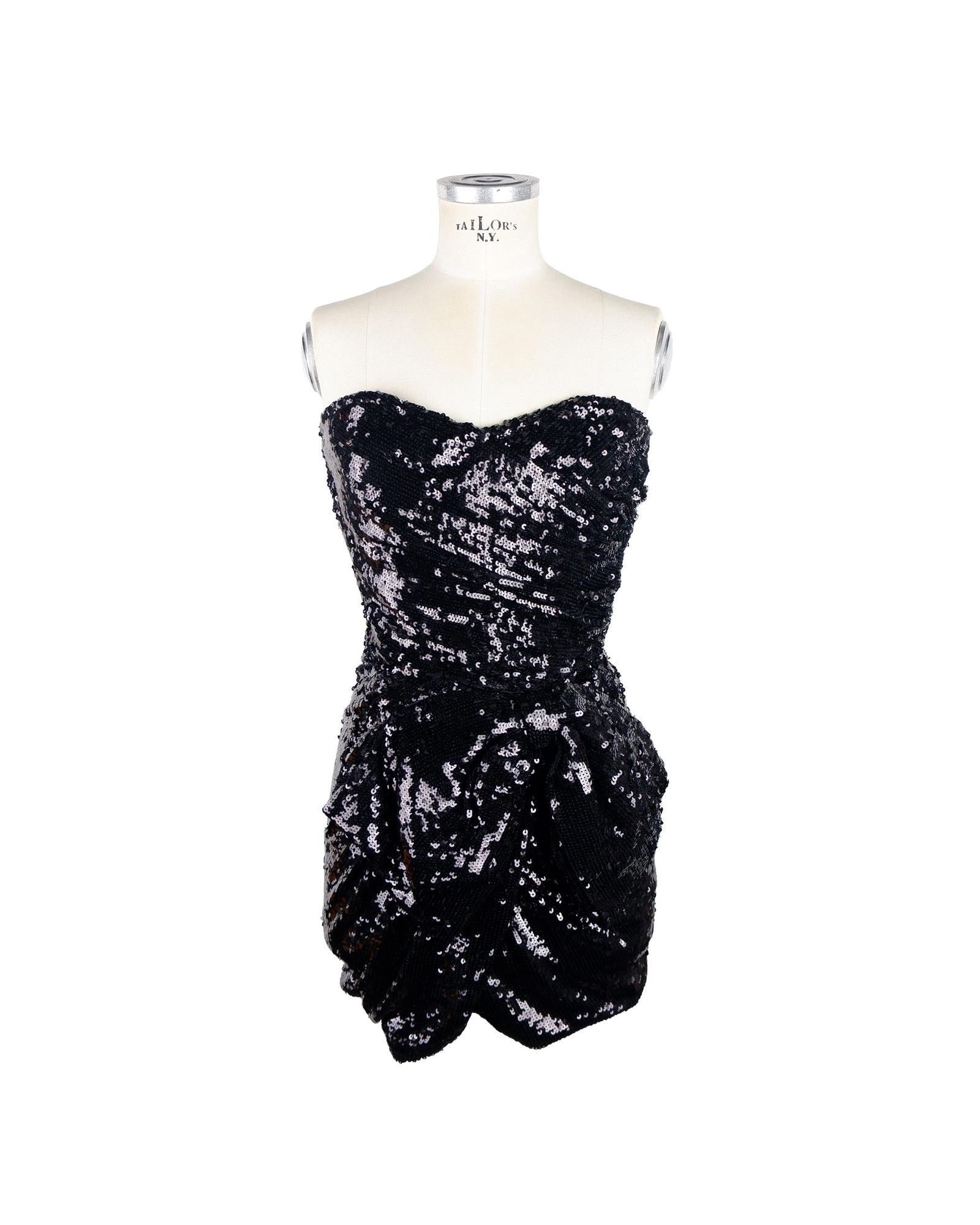 image of Elisabetta Franchi Sequined Sleeveless Dress With Bow Detail in Black, Women's (Size Medium)