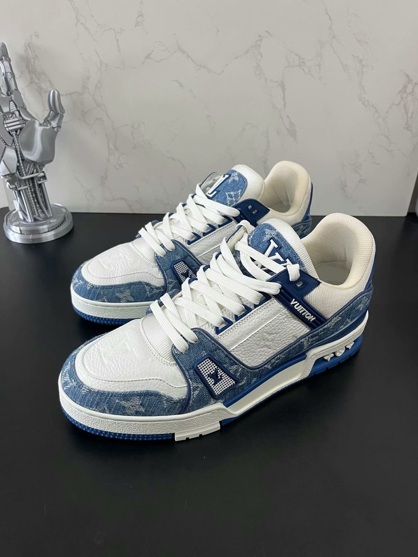 Louis Vuitton lv trainer white blue denim sneakers Size US 6.5 / EU 39-40 - 1 Thumbnail