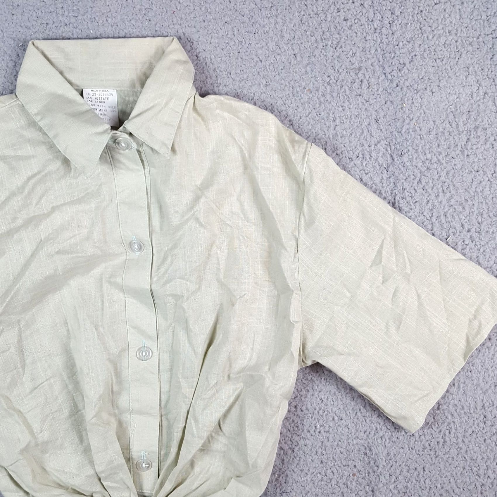 Vintage VINTAGE Y2K Green Linen Tie Front Women's Size M Preppy Summer Button Up Shirt Size M / US 6-8 / IT 42-44 - 4 Thumbnail