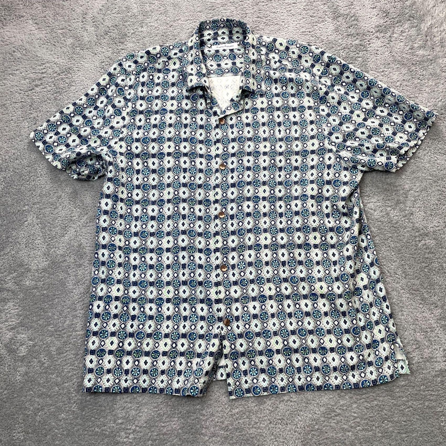 Tommy Bahama Tommy Bahama Shirt Mens XL Gray Tulum Tiles Silk Geometric Hawaiian Button-Up Short Sleeve Casual Size US XL / EU 56 / 4 - 2 Thumbnail