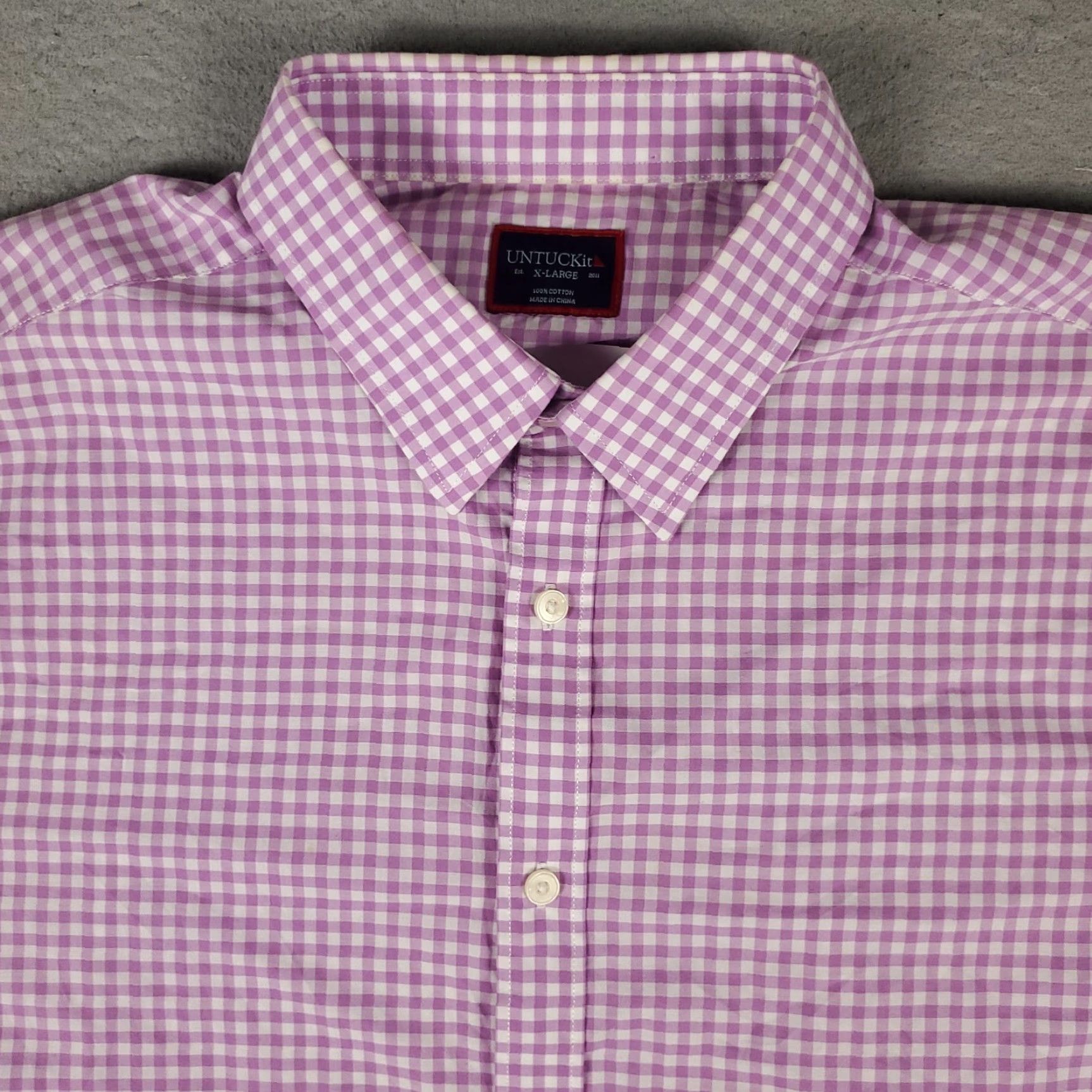 UNTUCKit UNTUCKit Button-Up Shirt Mens XL Purple White Gingham Long Sleeve Casual Check Size US XL / EU 56 / 4 - 2 Thumbnail