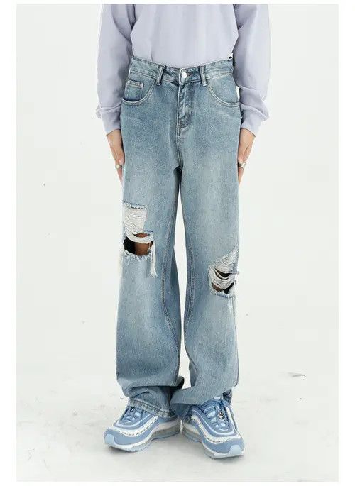 Other Men's loose washed straight ripped jeans Size US 32 / EU 48 - 1 Thumbnail