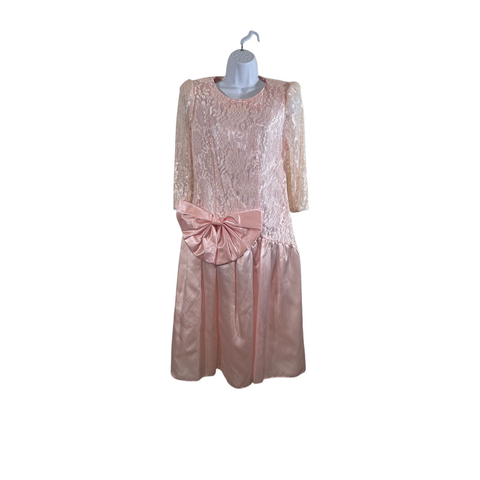 Vintage Vintage 80s Pink Lace & Satin Party Prom Dress Bow No Size Size L / US 10 / IT 46 - 1 Thumbnail