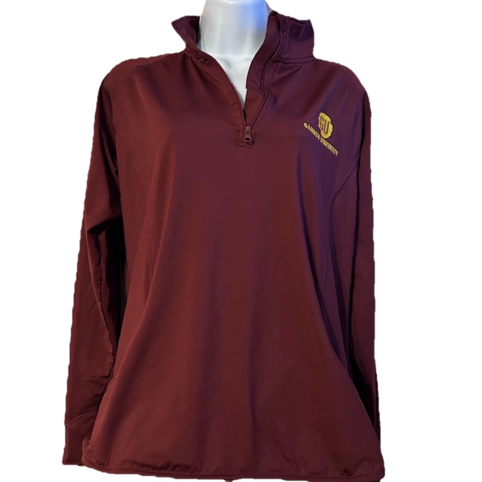 Port & Company Gannon University 1/4 Zip Pullover Women Large Maroon Mock Neck Thumb Holes Nike Shirt Size L / US 10 / IT 46 - 2 Thumbnail