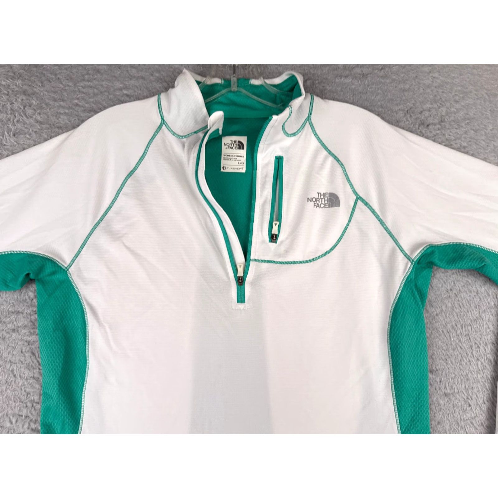 The North Face The North Face Sweater Women Large White Teal Flashdry 1/4 Zip Poly Lightweight Size L / US 10 / IT 46 - 4 Thumbnail