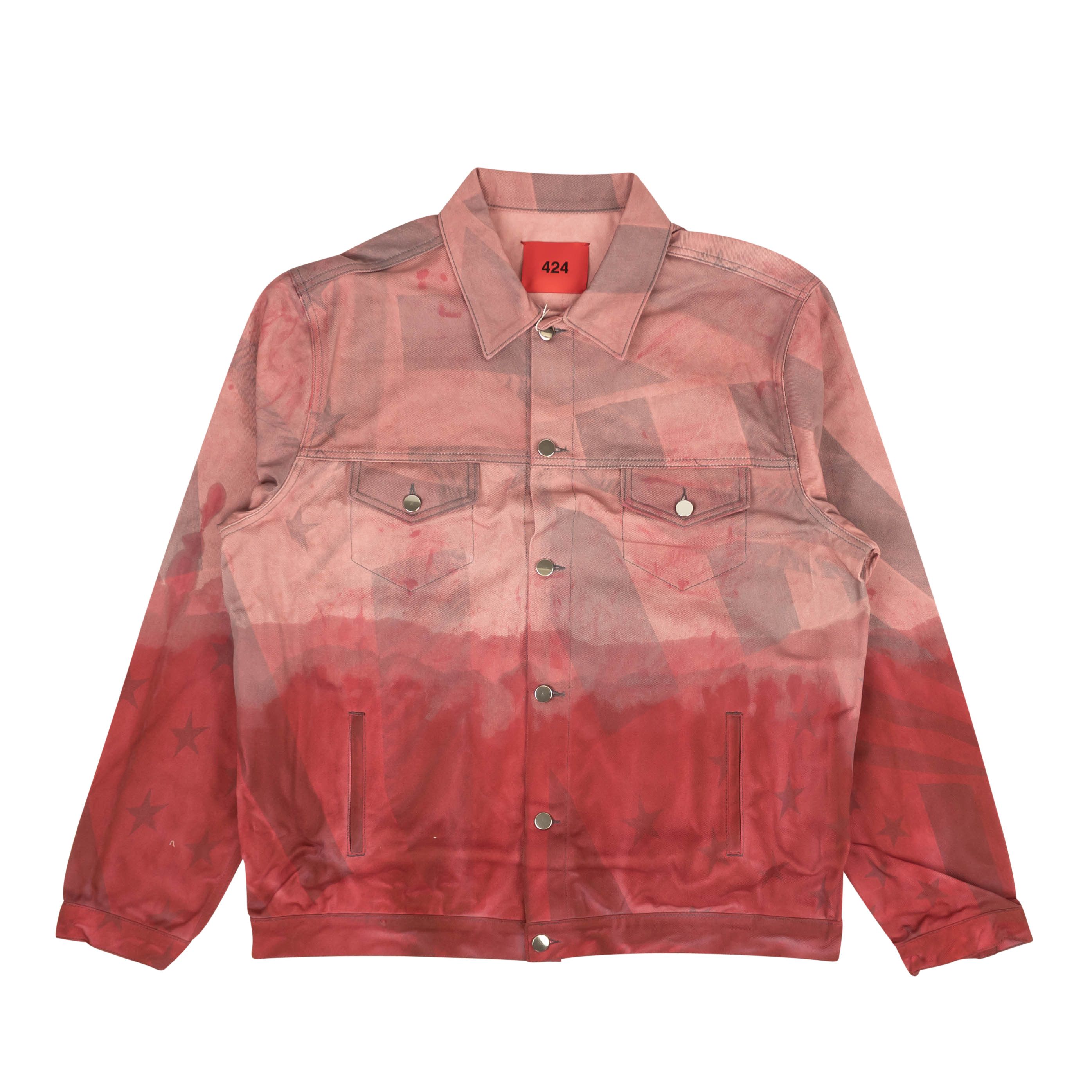 image of 424 On Fairfax Pink Pigment Dip American Flag Denim Jacket Size M, Men's