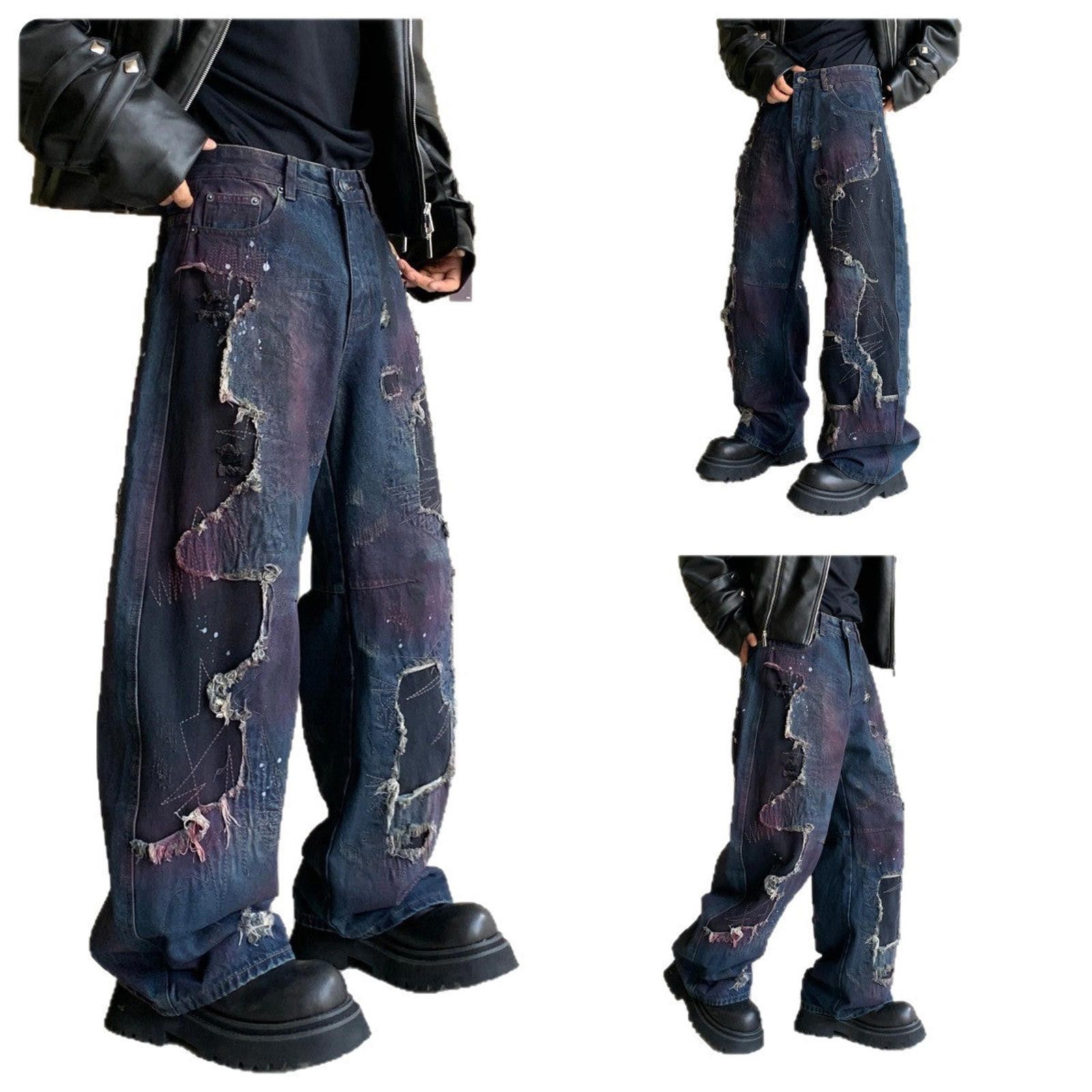 Japanese Brand Distressed Baggy Denim Jeans with Artistic Paint Splatter Size US 30 / EU 46 - 5 Thumbnail