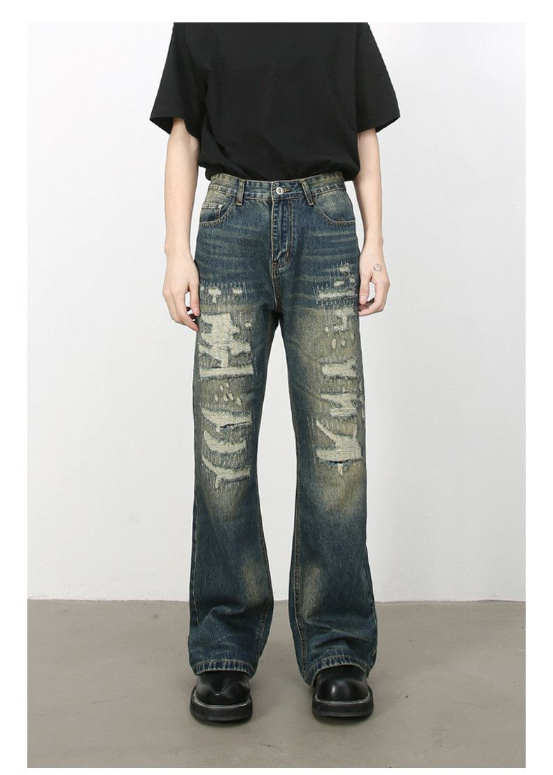 Japanese Brand × Jean High street retro loose flared ripped jeans for men Size US 32 / EU 48 - 1 Thumbnail