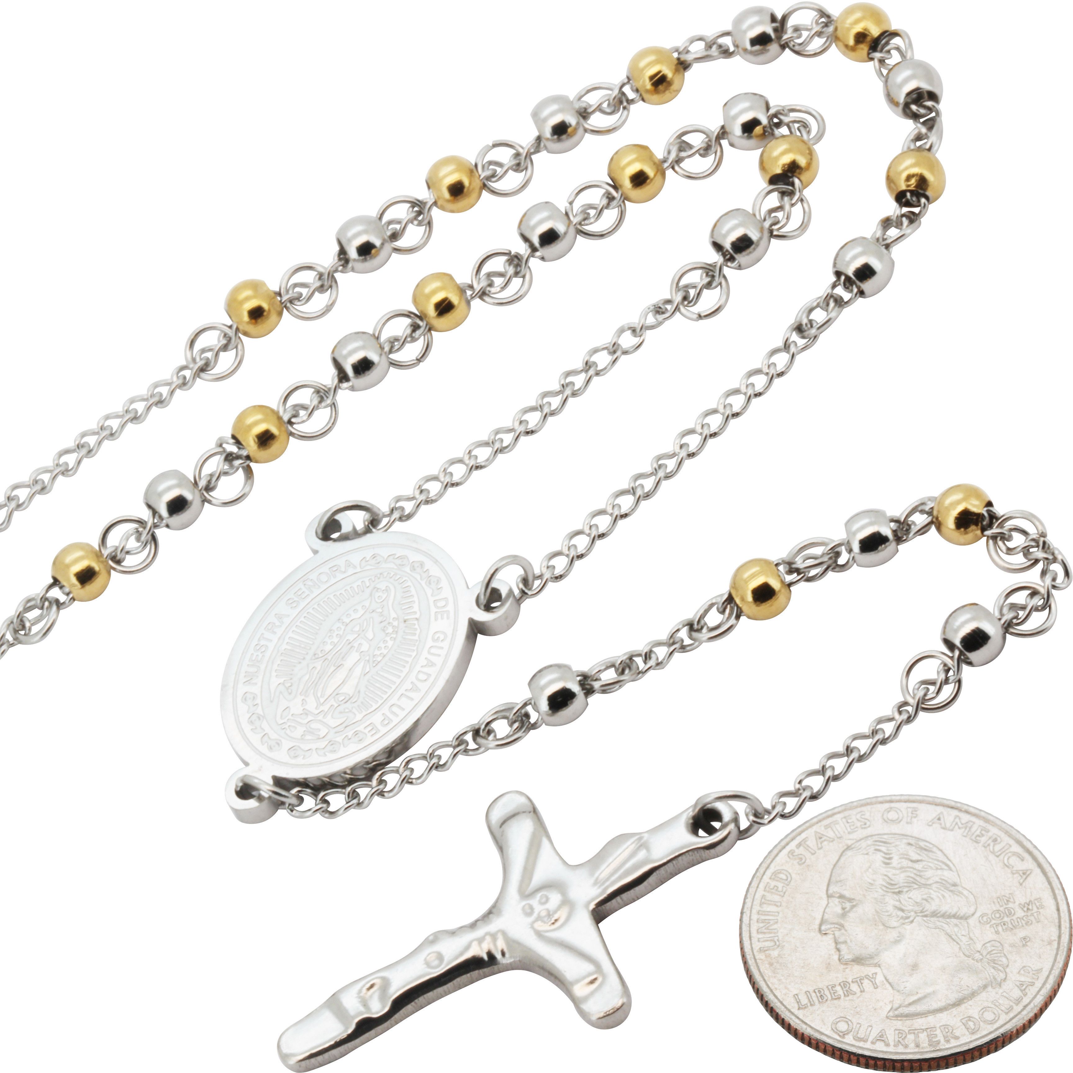 Other 316L Stainless Steel 18k GP 4mm Rosary Necklace 26”+5.5” Size ONE SIZE - 2 Thumbnail