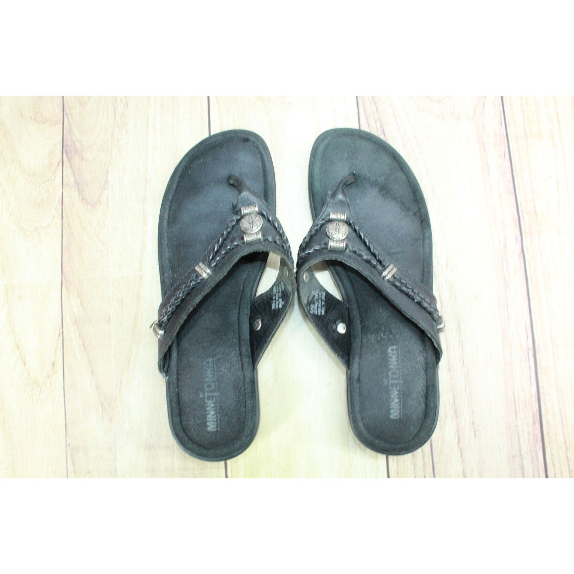 Minnetonka Minnetonka Silverthorne Black Leather Sandals Size 9 Size US 9 / IT 39 - 7 Thumbnail