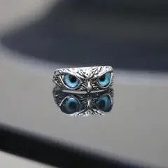 Jewelry Blue Eyed Owl Design Ring Size ONE SIZE - 2 Thumbnail