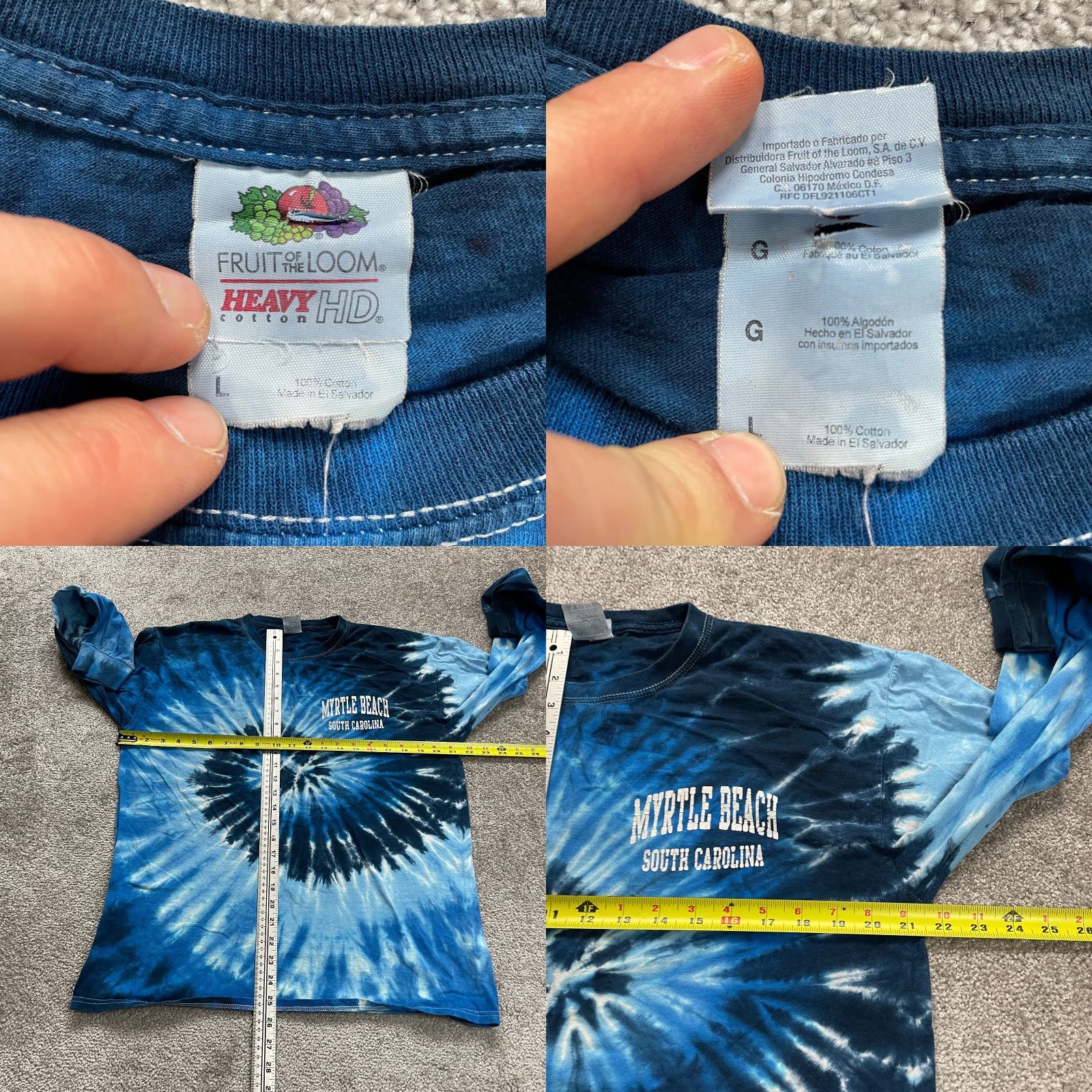 Fruit Of The Loom Fruit Of the Loom Tie Dye Tee Unisex Large Blue Long Sleeve T-Shirt Beach Casual Shirt Mens Size US L / EU 52-54 / 3 - 8 Thumbnail