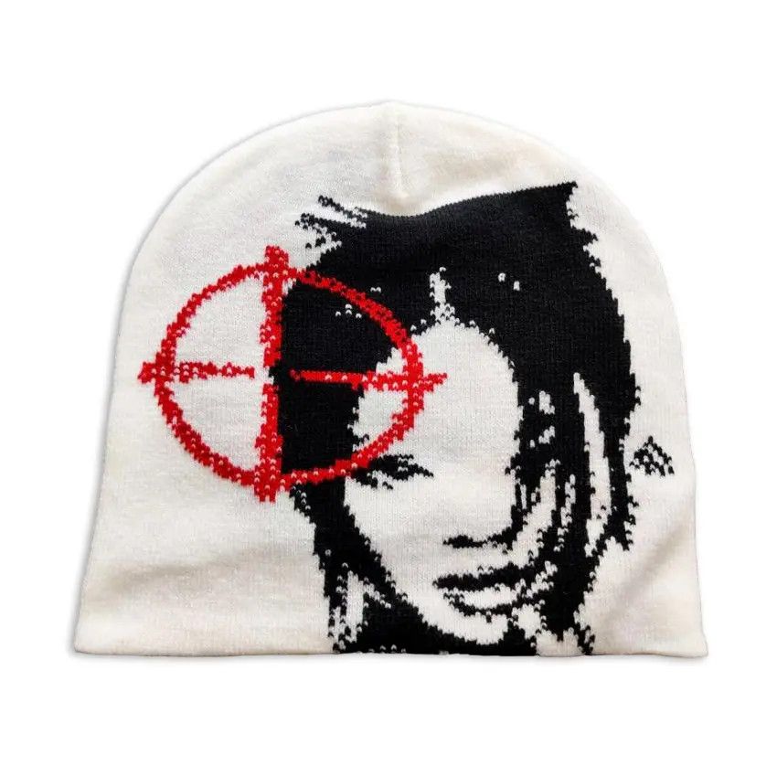 Japanese Brand Anime Girl Target Graphic No Cuff Beanie Hat White Size ONE SIZE - 1 Thumbnail