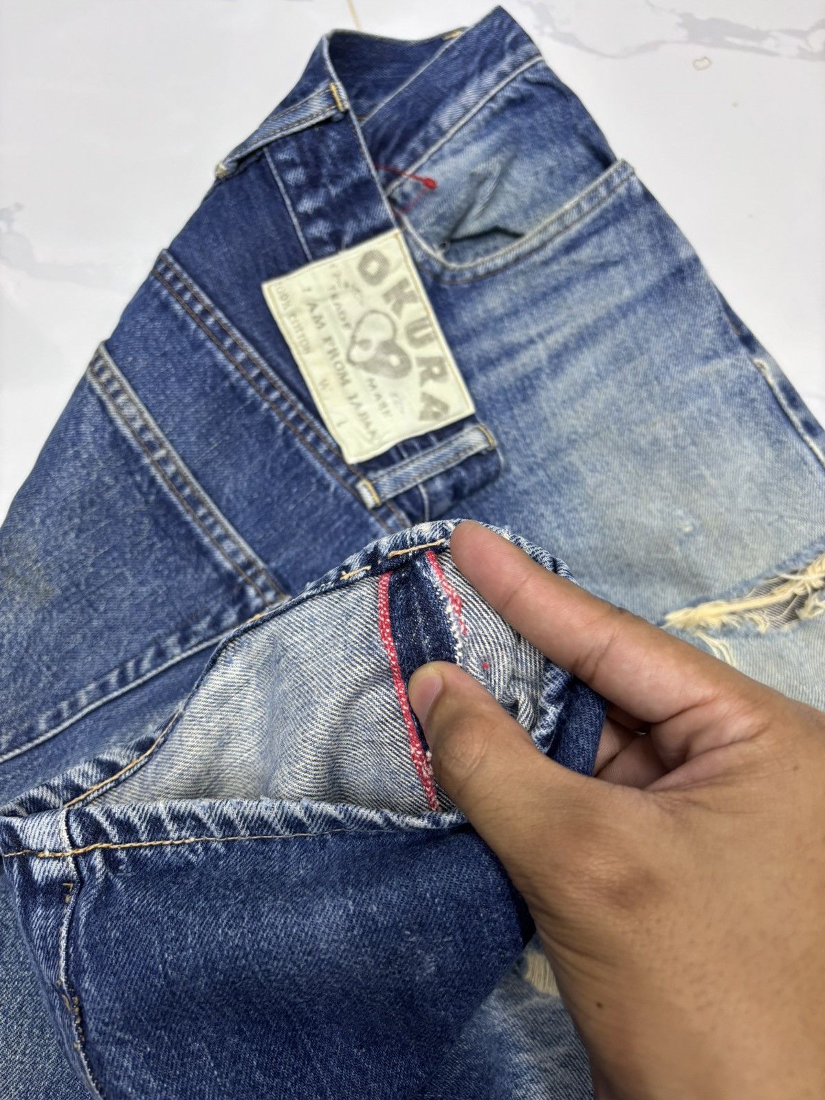 Okura 🔥OKURA SELVEDGE DISTRESSED DENIM JEANS HOLLYWOOD RANCHMARKET Size US 26 / EU 42 - 10 Thumbnail