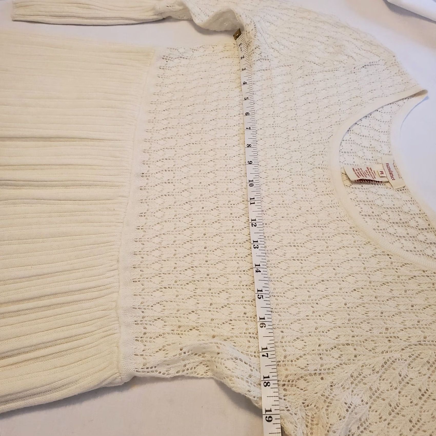 Vintage Sundance Ivory Knit Lace Angel Sleeve High Waist Pleated Dress PL Womens Knee Length 3/4 Sleeve Bohemian Wedding Confetti? Size L / US 10 / IT 46 - 4 Thumbnail