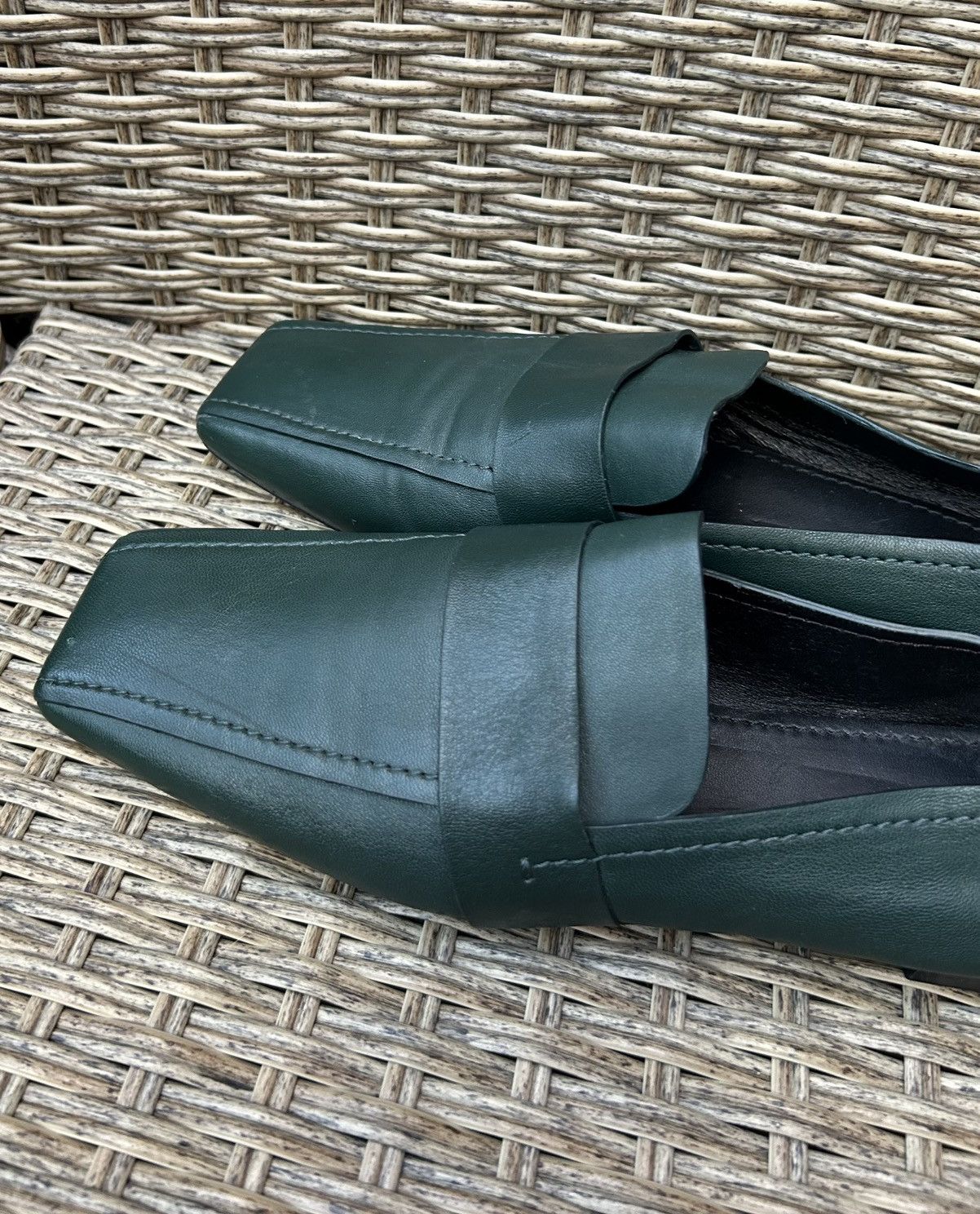 Mansur Gavriel Mansur Gavriel Green Lamb Leather Square Toe Penny Loafers Size US 8 / IT 38 - 5 Thumbnail