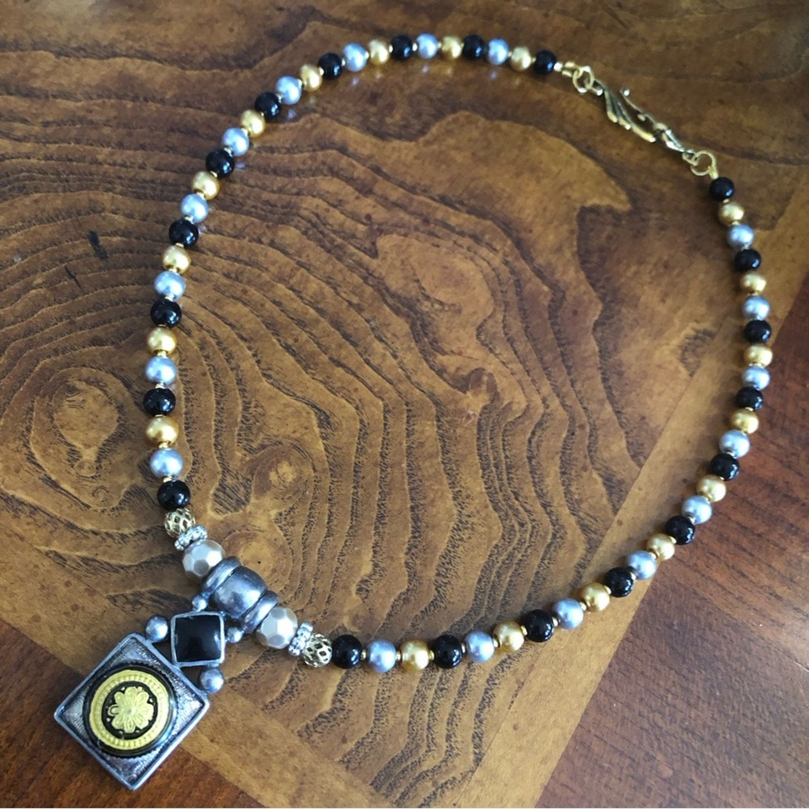 Handmade Handcrafted repurpose black chalcedony Pearl necklace Size ONE SIZE - 11 Thumbnail