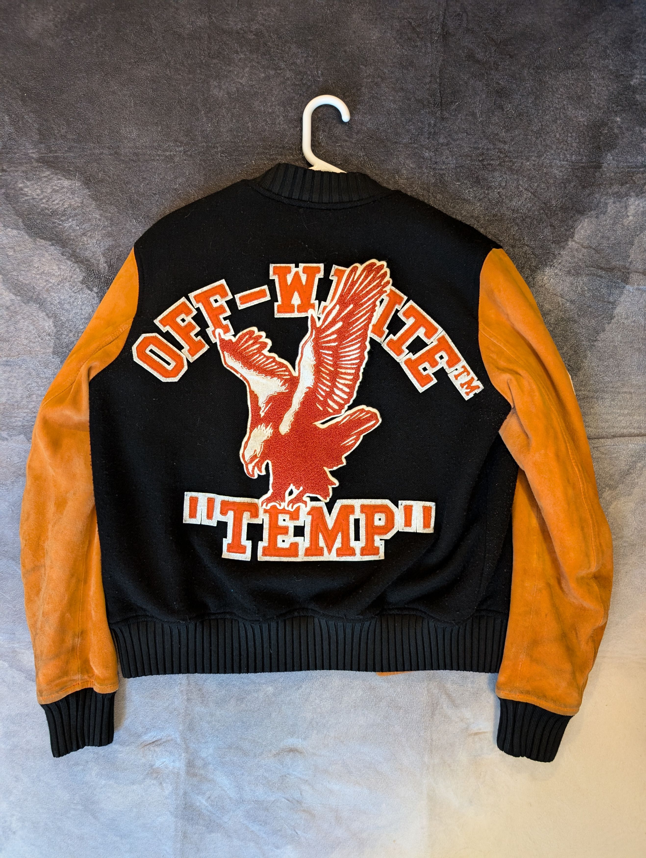 Off White Off White Suede wool temperature eagle varsity jacket Grailed