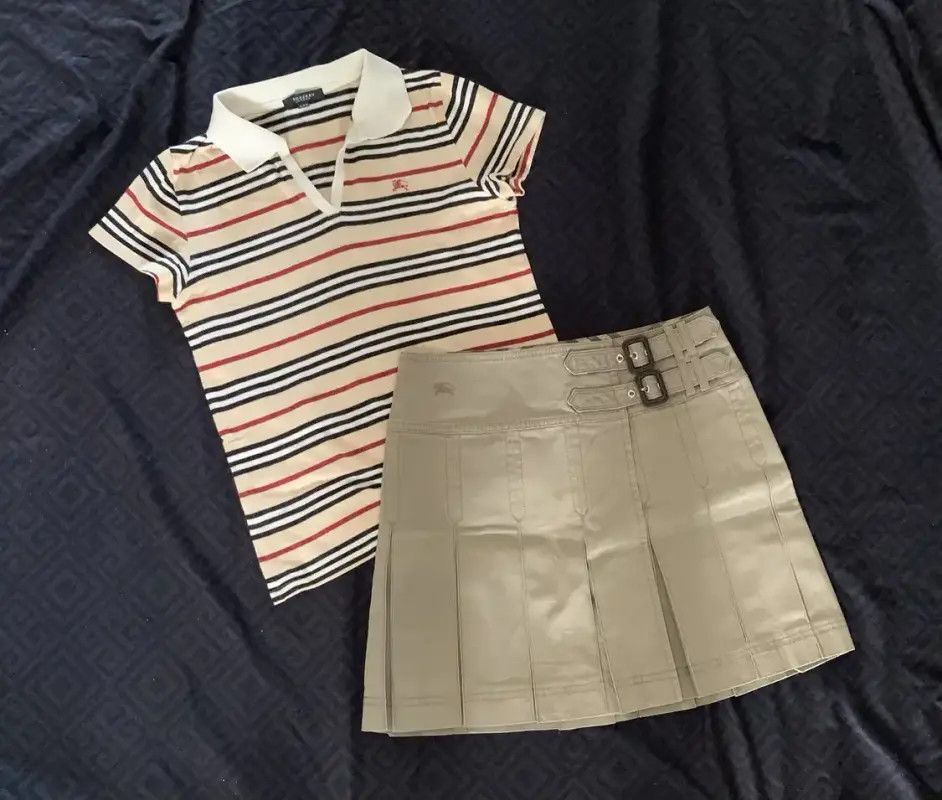 Burberry Brown Green Cotton Blend Mini Skirt