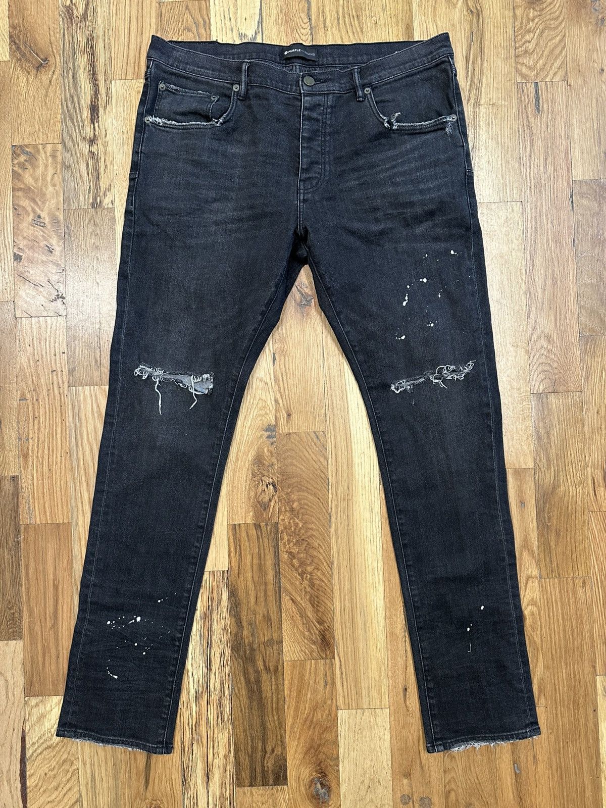 Purple Brand Knee Rip Faded Black Denim Jeans Size 36