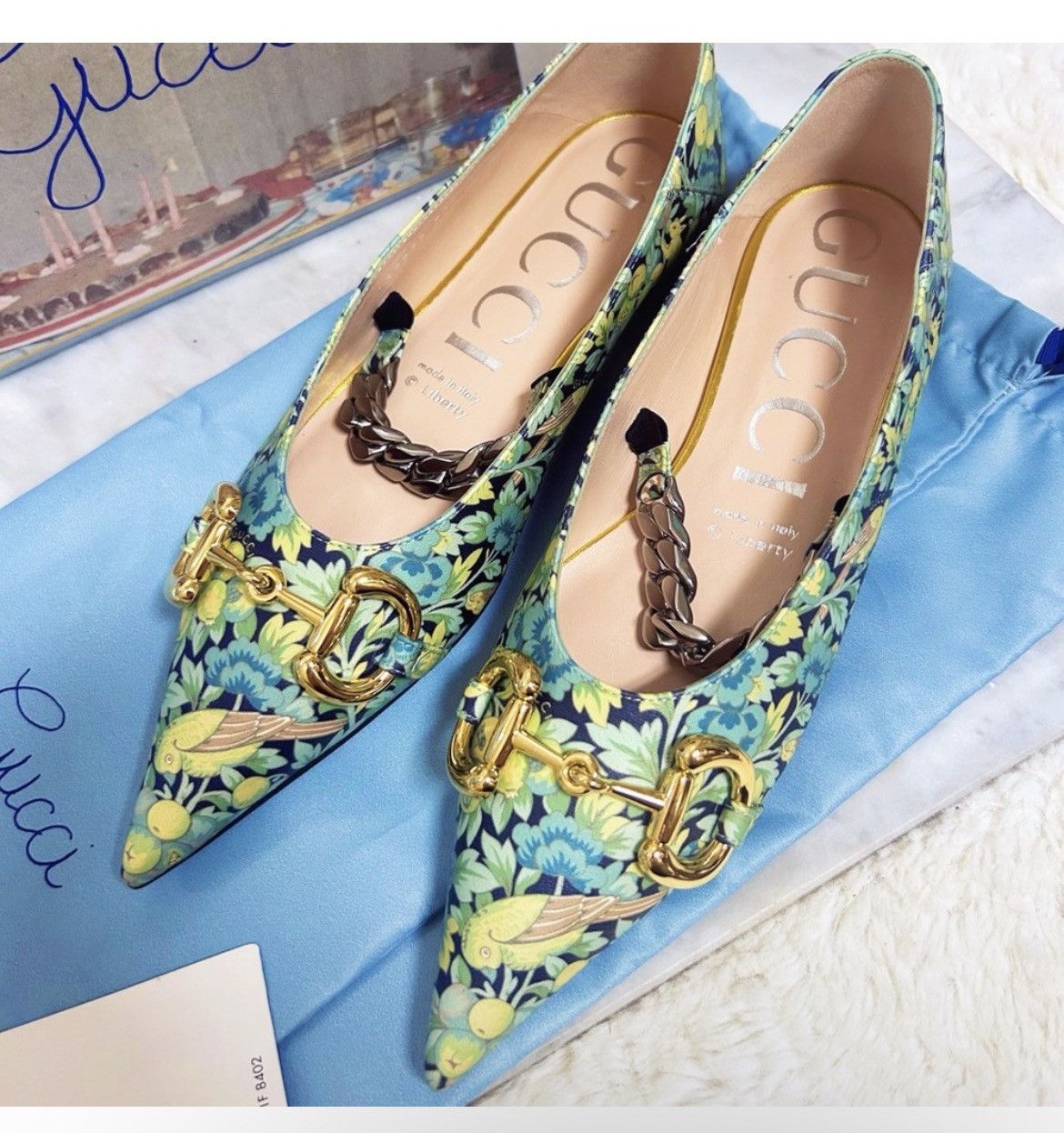 Authentic Gucci x Liberty Brand New Floral Chain Ballet Flat