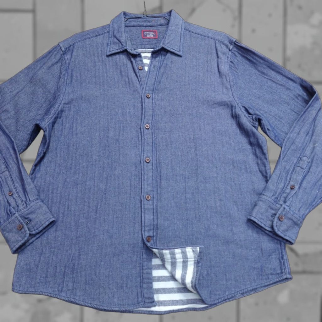 UNTUCKit UNTUCKit Shirt XL Blue Solid Lined Stripe Dessilani Mens Long Sleeve Button-Up Size US XL / EU 56 / 4 - 1 Thumbnail