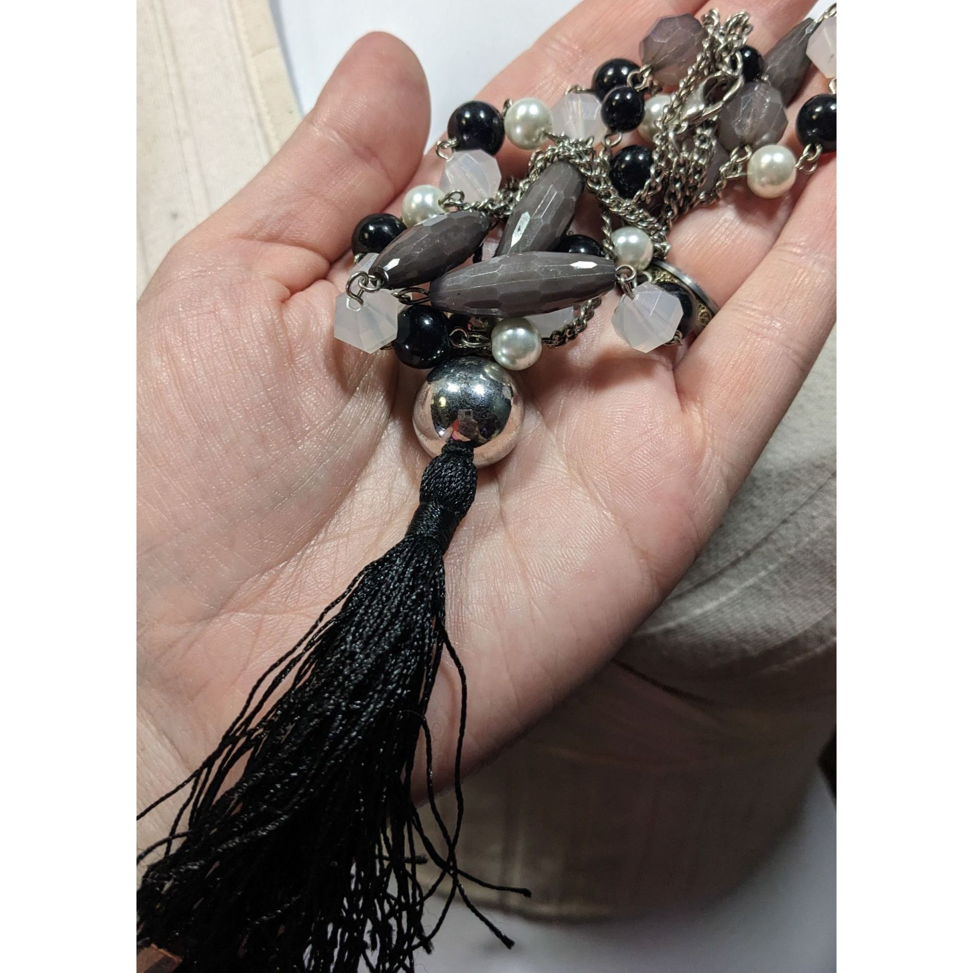 Other Black And Grey Beaded Tassel Necklace With Faux Pearl Accent Size ONE SIZE - 6 Thumbnail