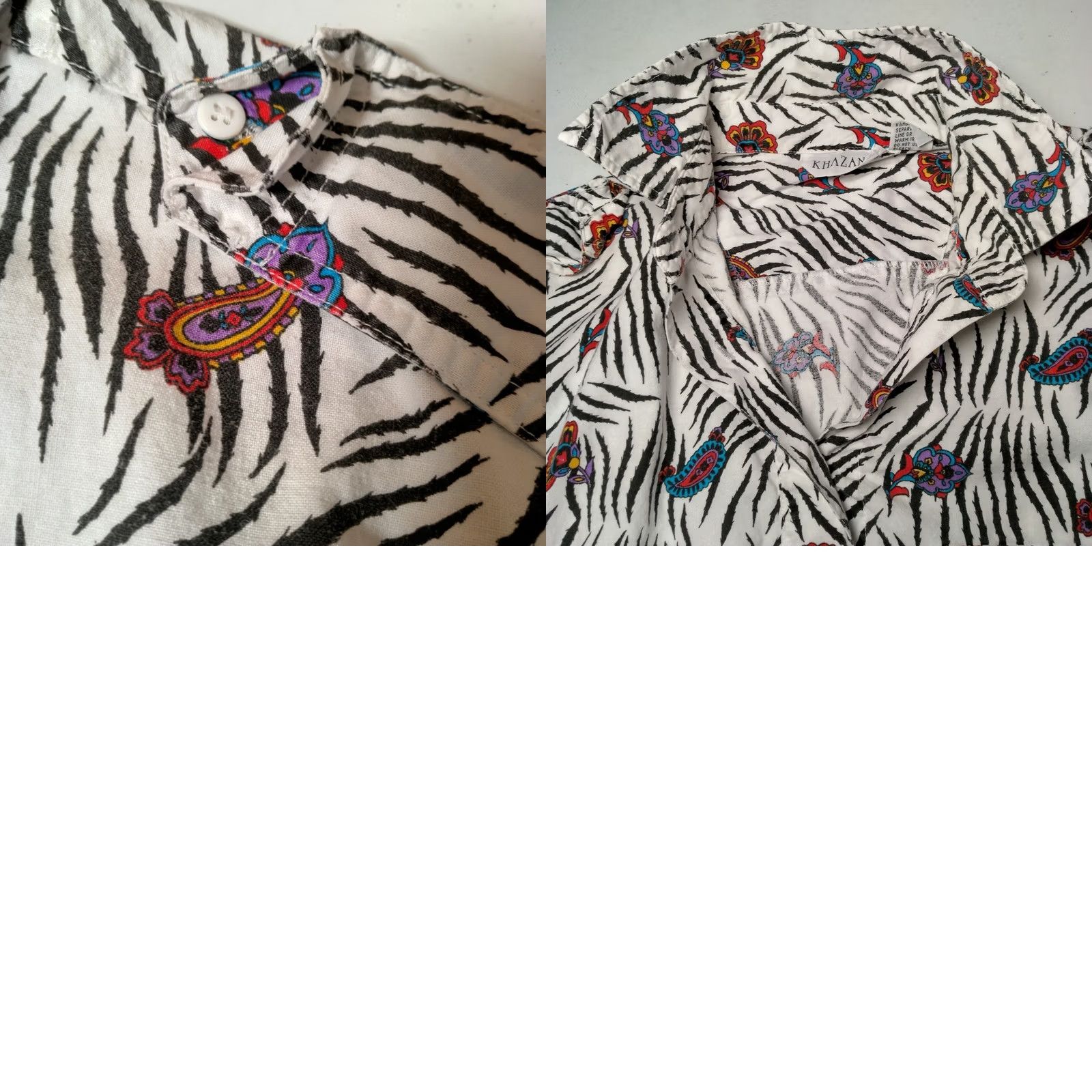 Vintage VINTAGE Khazana Shirt Women Medium Zebra Print Paisley Safari Short Slv Button-Up Collared Cotton Woven 80s 90s Vintage Size M / US 6-8 / IT 42-44 - 9 Thumbnail