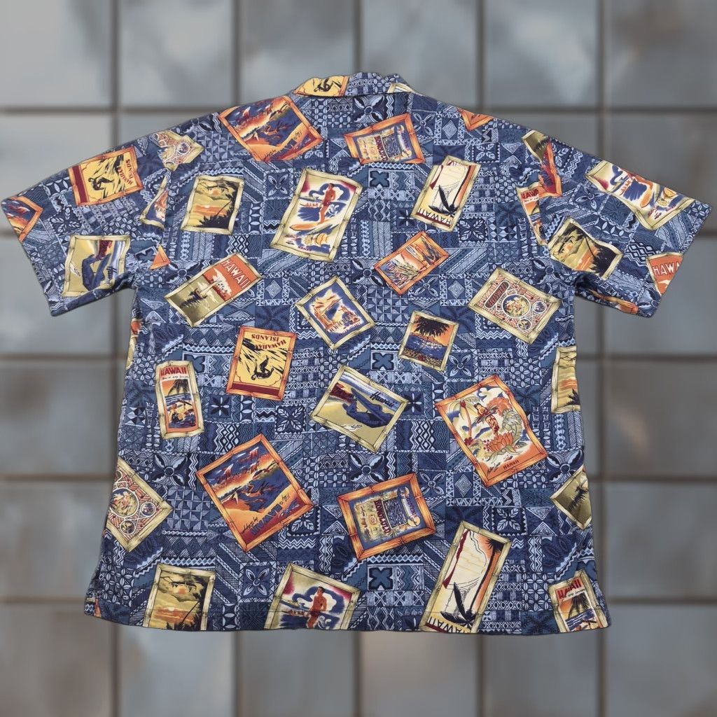 Vintage Robert Stock Shirt Mens Large Button-Up Blue Hawaiian Travel Postcard Aloha Shirt Size US L / EU 52-54 / 3 - 1 Thumbnail