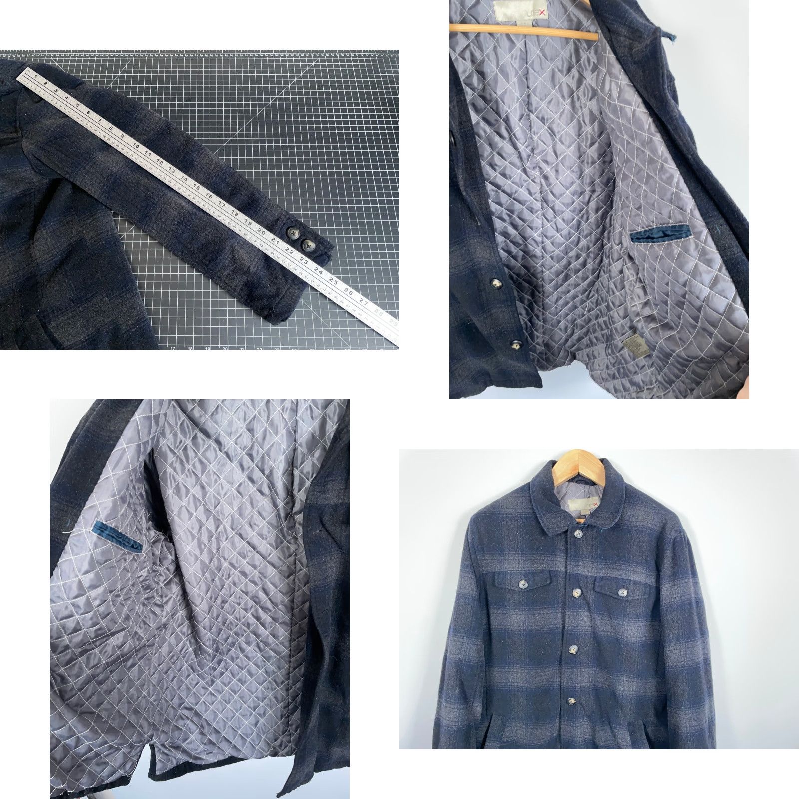 Vintage VINTAGE UTEX Quilted Wool Flannel Shirt Jacket Men's XL Dark Gray Blue Plaid Shacket Size US XL / EU 56 / 4 - 8 Thumbnail