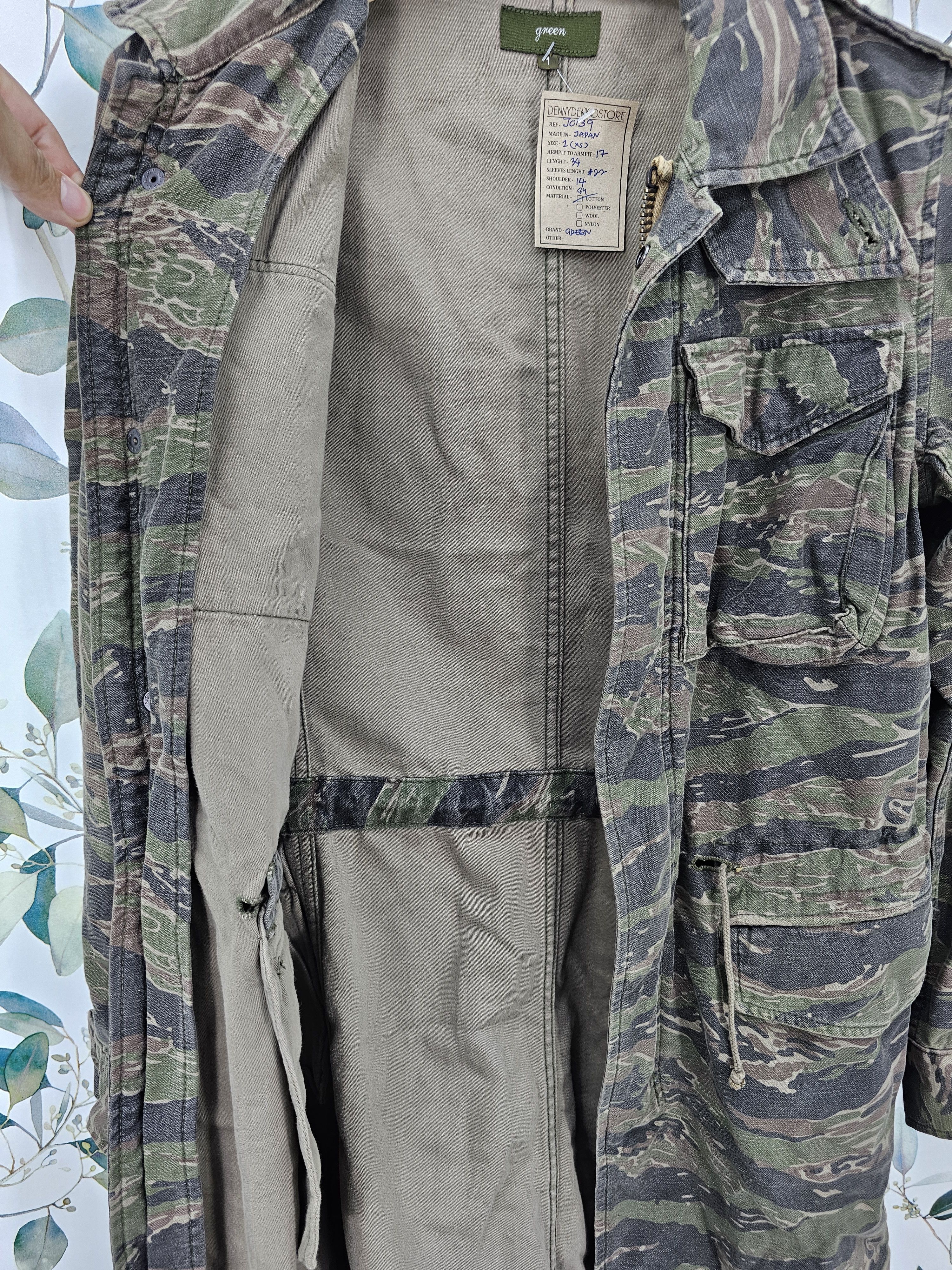 Japanese Brand GREEN Tiger Striped Camouflage Parka Military Jacket J0139 Size US XS / EU 42 / 0 - 7 Thumbnail