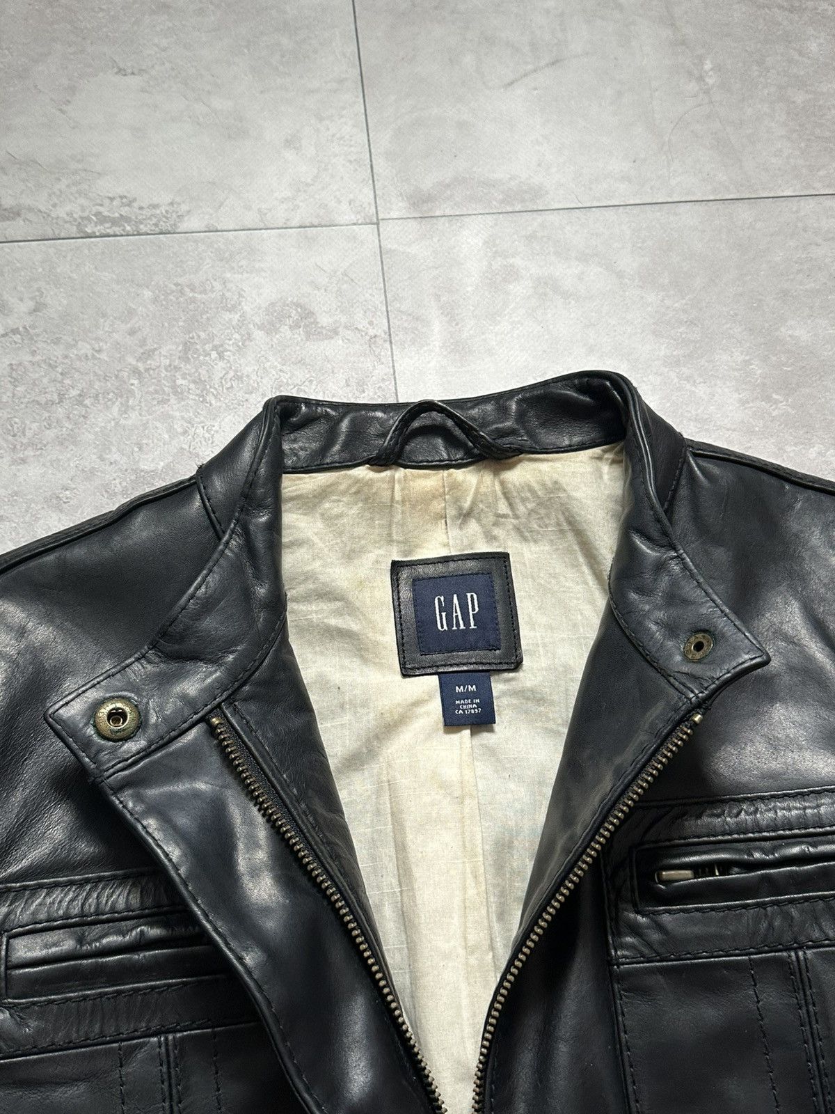 Gap × Vintage Vintage GAP Leather Black Belted Leather Biker Jacket Size M / US 6-8 / IT 42-44 - 7 Thumbnail