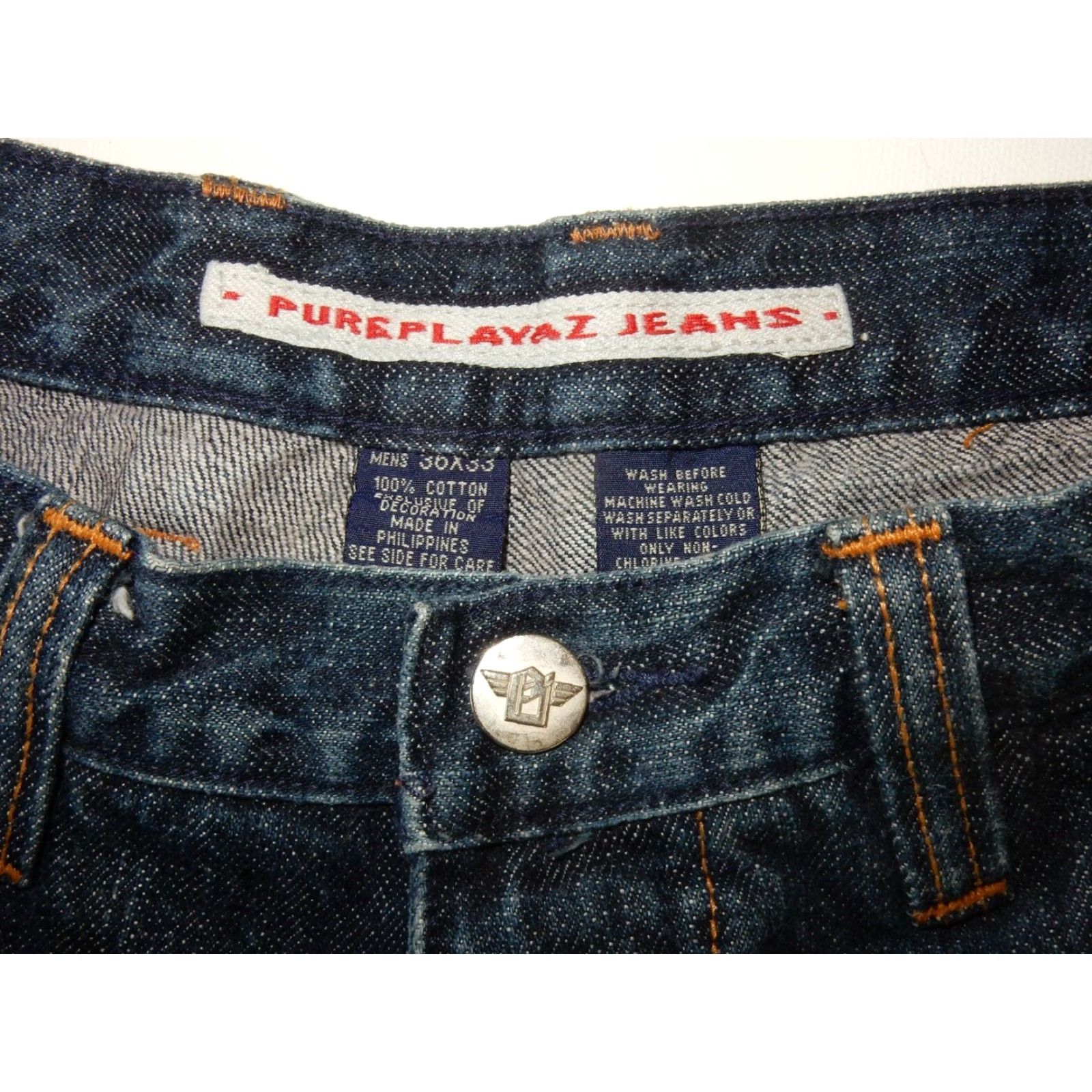 Denime VINTAGE Pure Playaz Men's Denim Jeans Tapered 34x33 Blue Baggy 90s Size US 34 / EU 50 - 8 Thumbnail