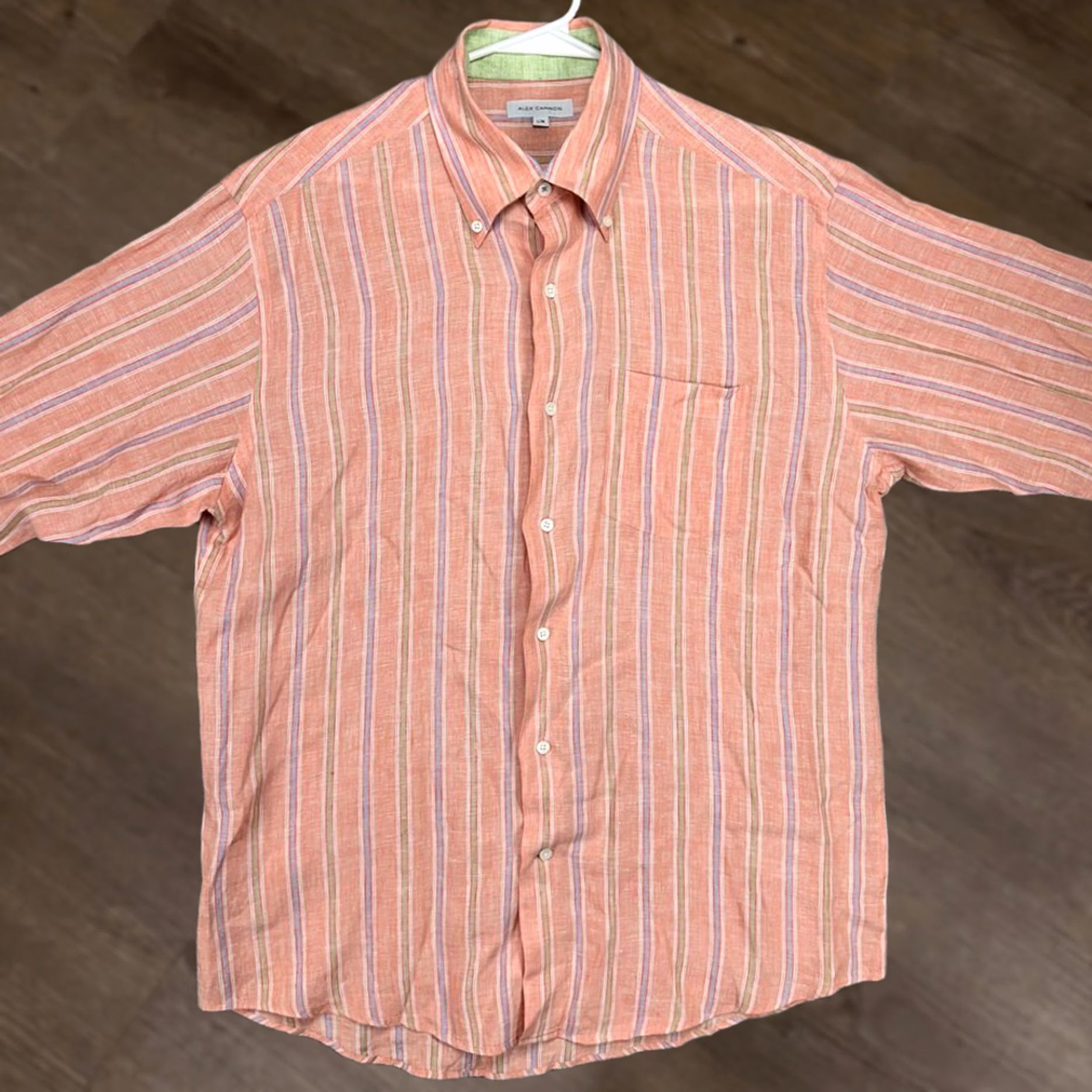 Canon Alex Cannon Shirt Adult Large Linen Button Down Striped Peach Mens Size US L / EU 52-54 / 3 - 1 Thumbnail