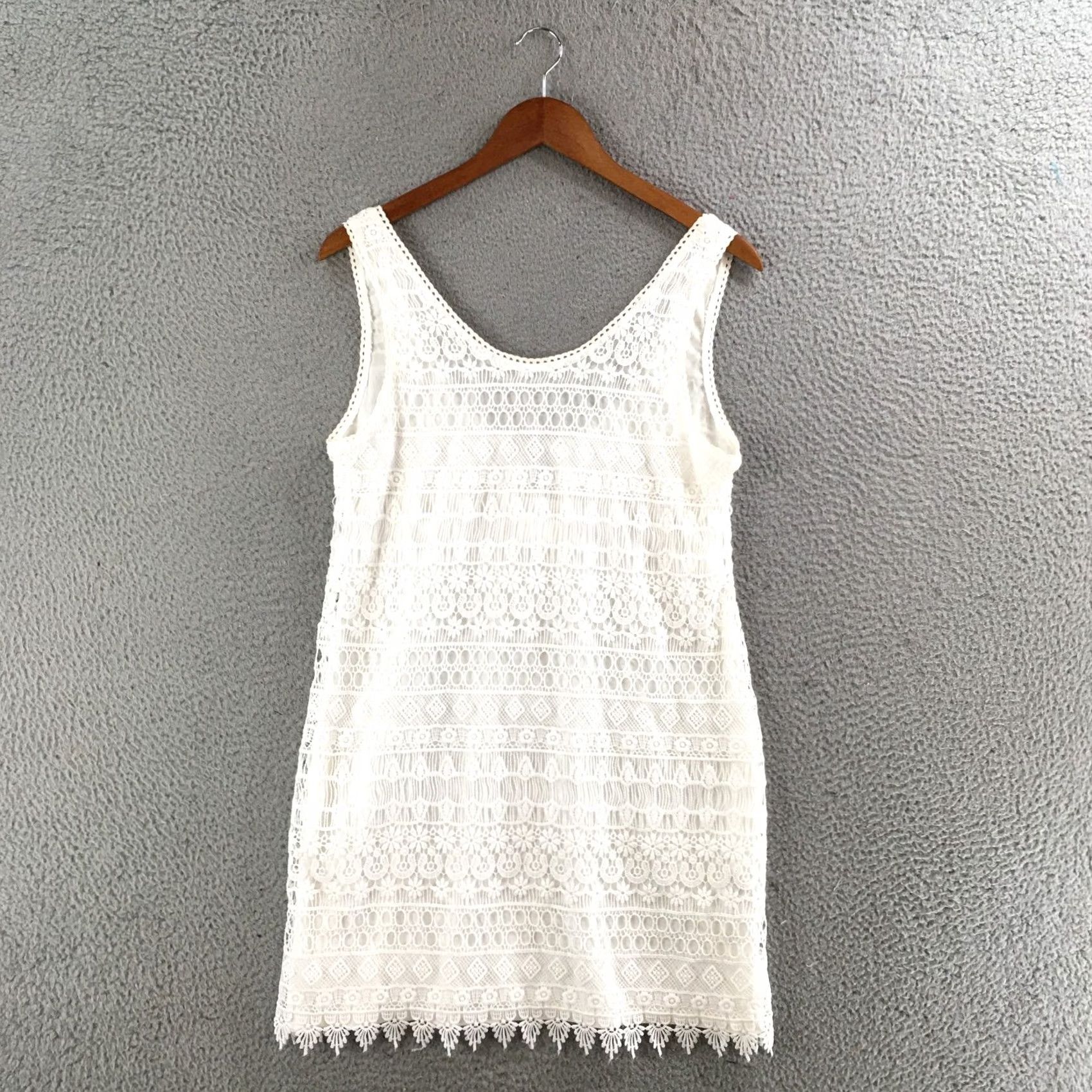H&M H&M Crochet Mini Cover-Up Dress Womens 12 Sleeveless Scoop Neck Sheer White NEW Size XL / US 12-14 / IT 48-50 - 7 Thumbnail