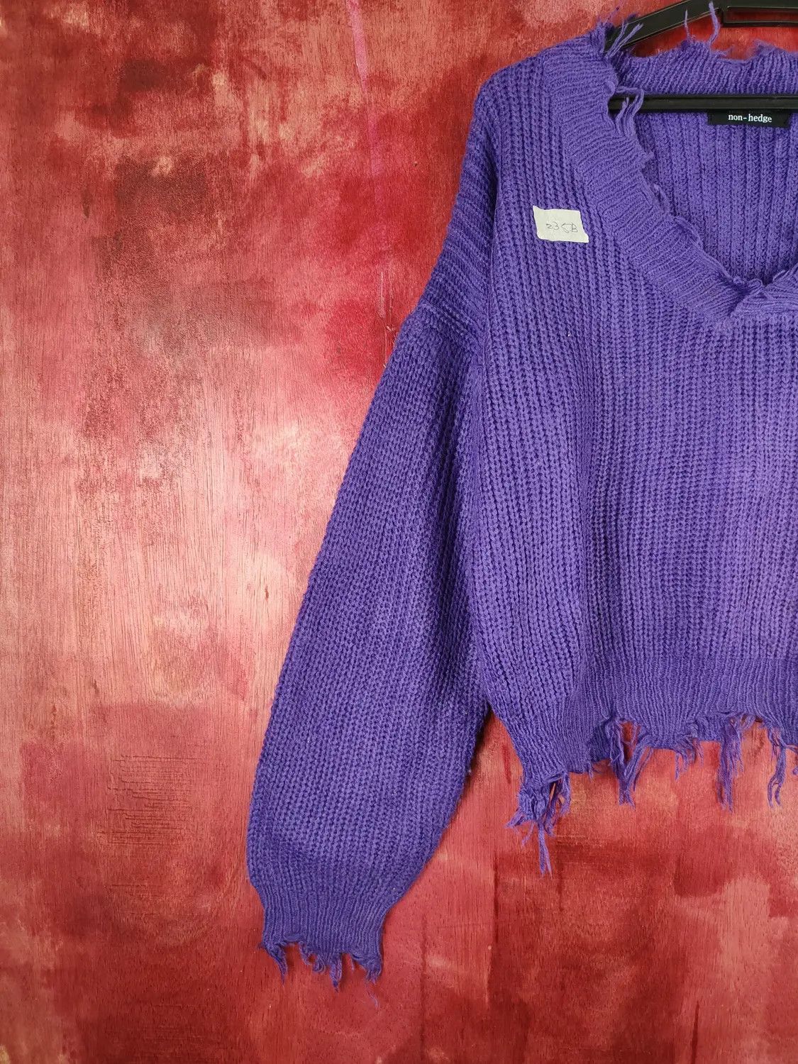 Homespun Knitwear Non-hedge Purple ripped distressed Knitwear #235BDLL Size US M / EU 48-50 / 2 - 3 Thumbnail