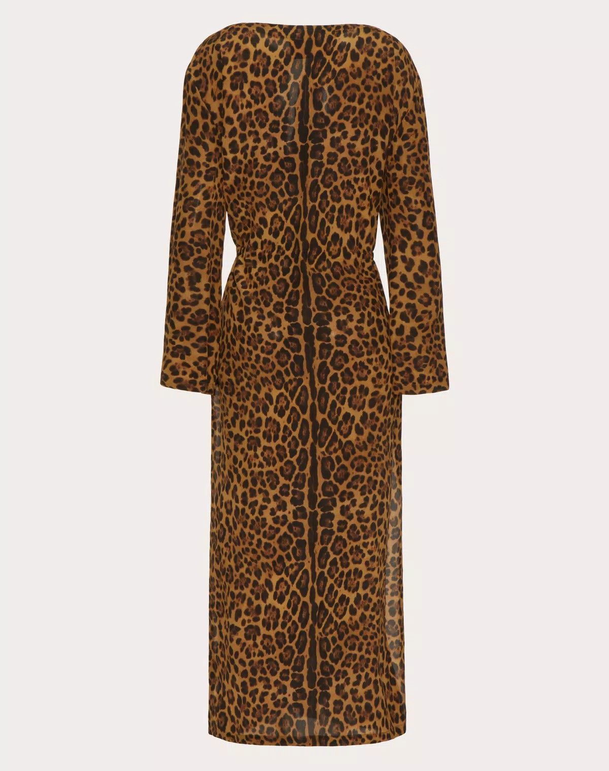 Valentino o1s1wg110625 Animal Crepe De Chine Dress in Leopard/Brown Size S / US 4 / IT 40 - 2 Thumbnail