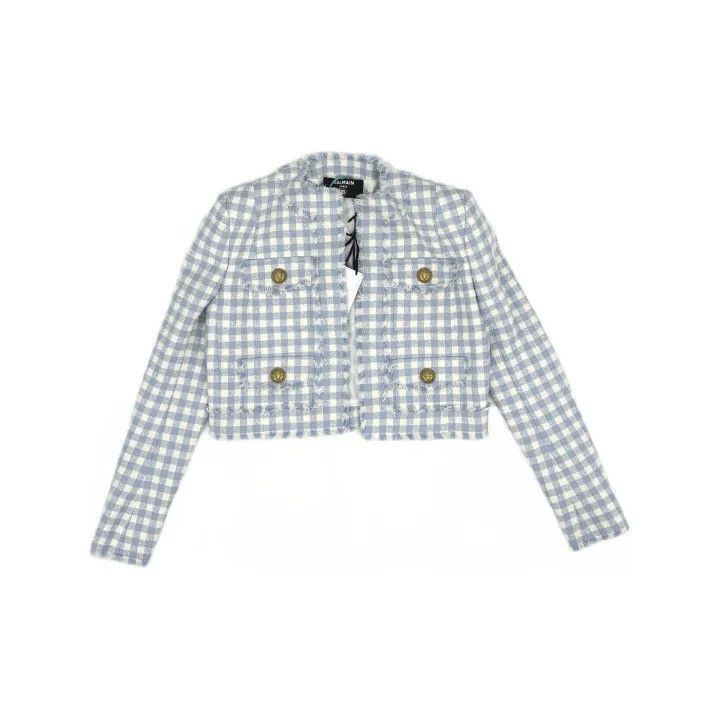 Balmain Balmain Gingham Tweed Jacket in Light Blue -2507 Size M / US 6-8 / IT 42-44 - 2 Thumbnail
