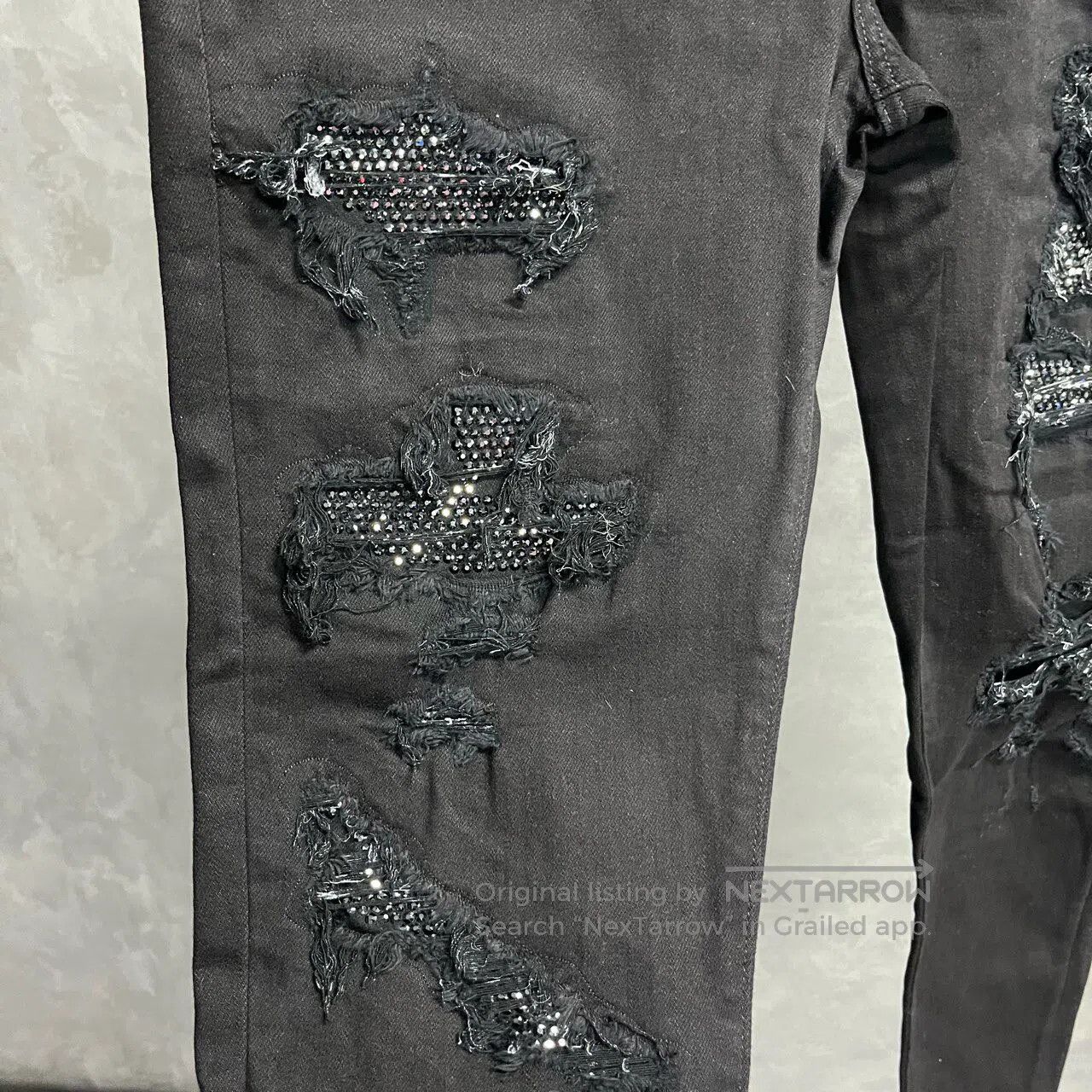 Amiri amiri Solid-color diamond-inlaid design patchwork jeans| Size US 33 - 2 Thumbnail