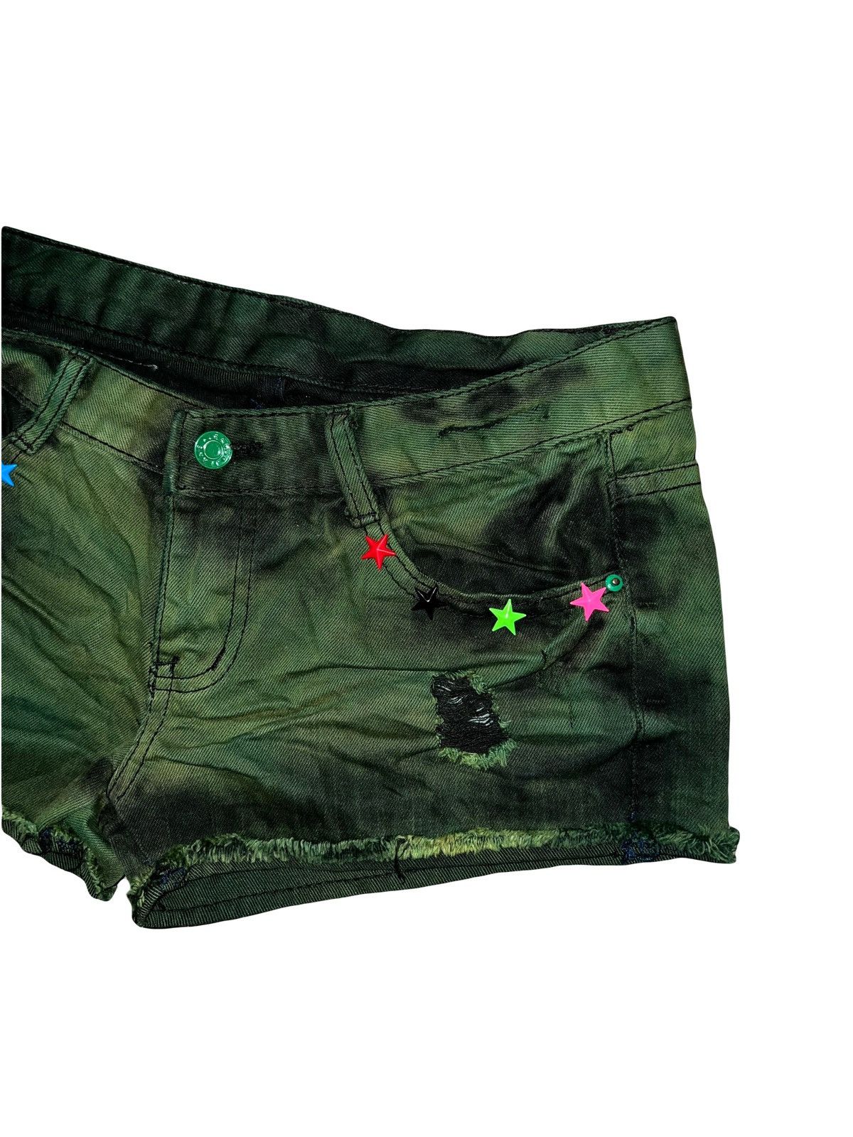 Japanese Brand Y2k Green multi star low rise short 💫 🌟 🔋 Size 27" / US 4 / IT 40 - 3 Thumbnail