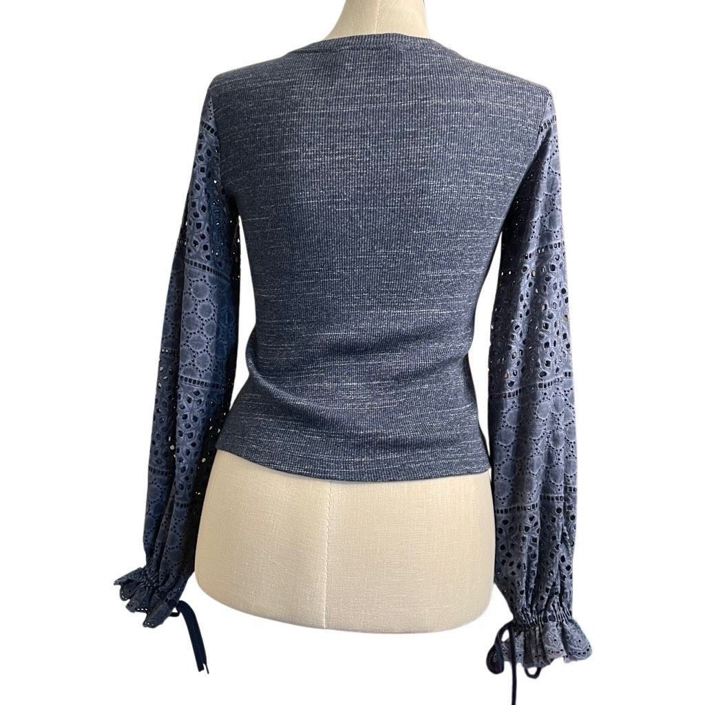 See by Chloe See By Chloe Womens Cotton Blouse S Blue Marled Eyelet Bell Size S / US 4 / IT 40 - 2 Thumbnail