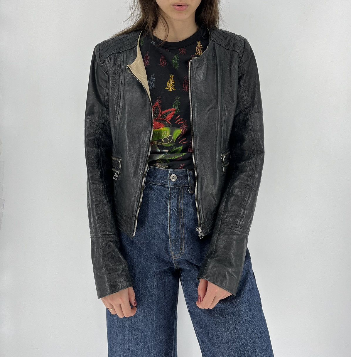 Bershka Bershka Black Authentic Leather Fitted Motorcycle Jacket Size M / US 6-8 / IT 42-44 - 2 Thumbnail