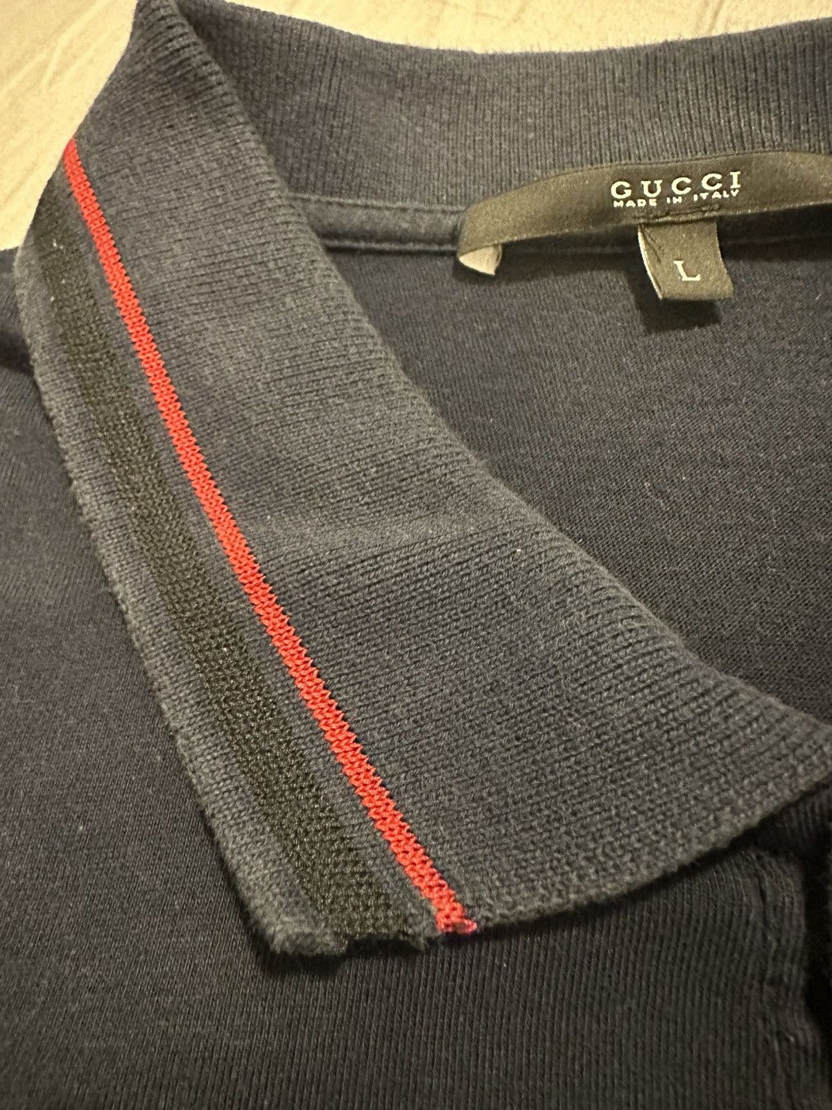 Gucci Gucci Navy Polo with striped collar Size US L / EU 52-54 / 3 - 5 Thumbnail