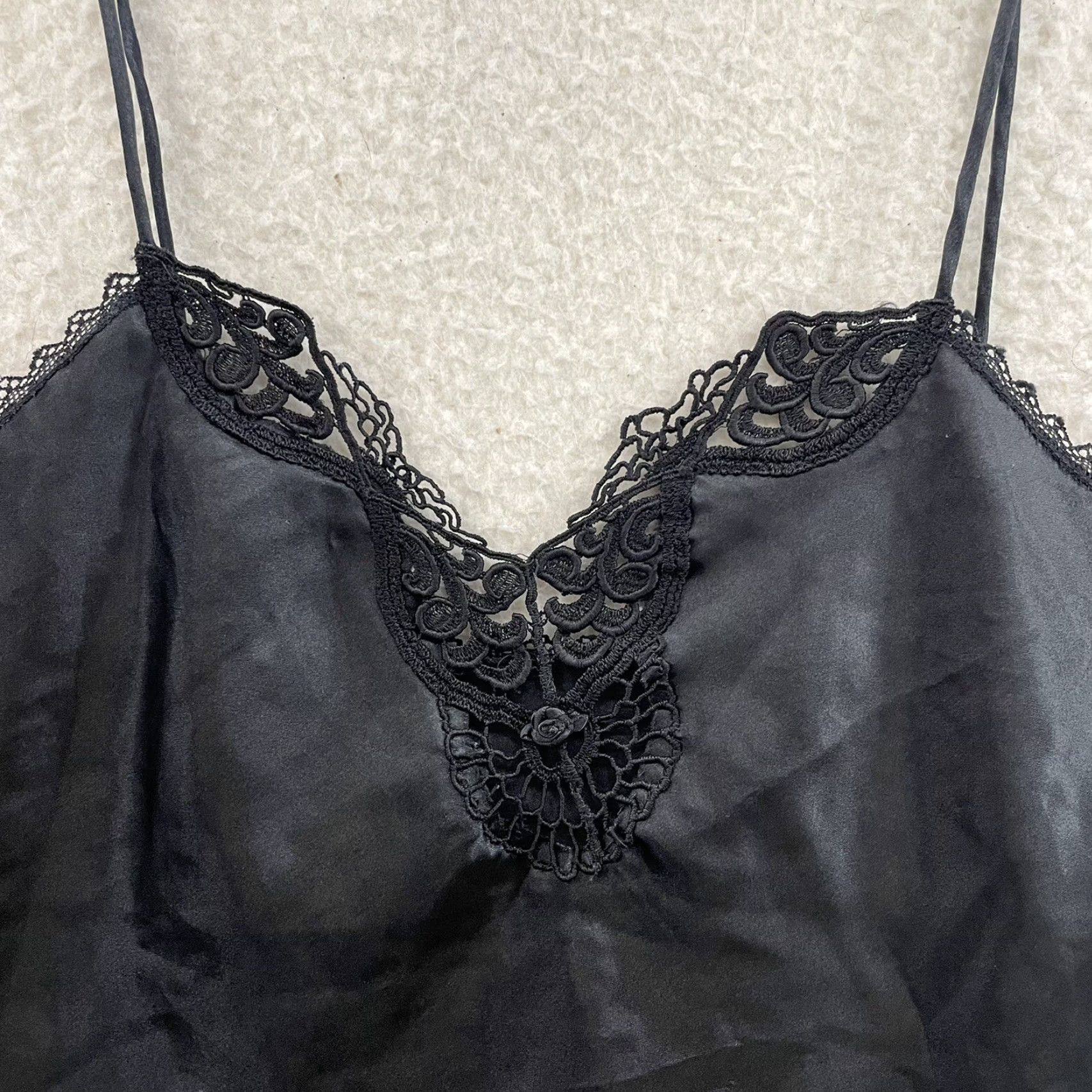 Vintage VINTAGE 90s Camisole Top Satin Black Embroidered Lingerie Tank Women Ladies L Size L / US 10 / IT 46 - 3 Thumbnail