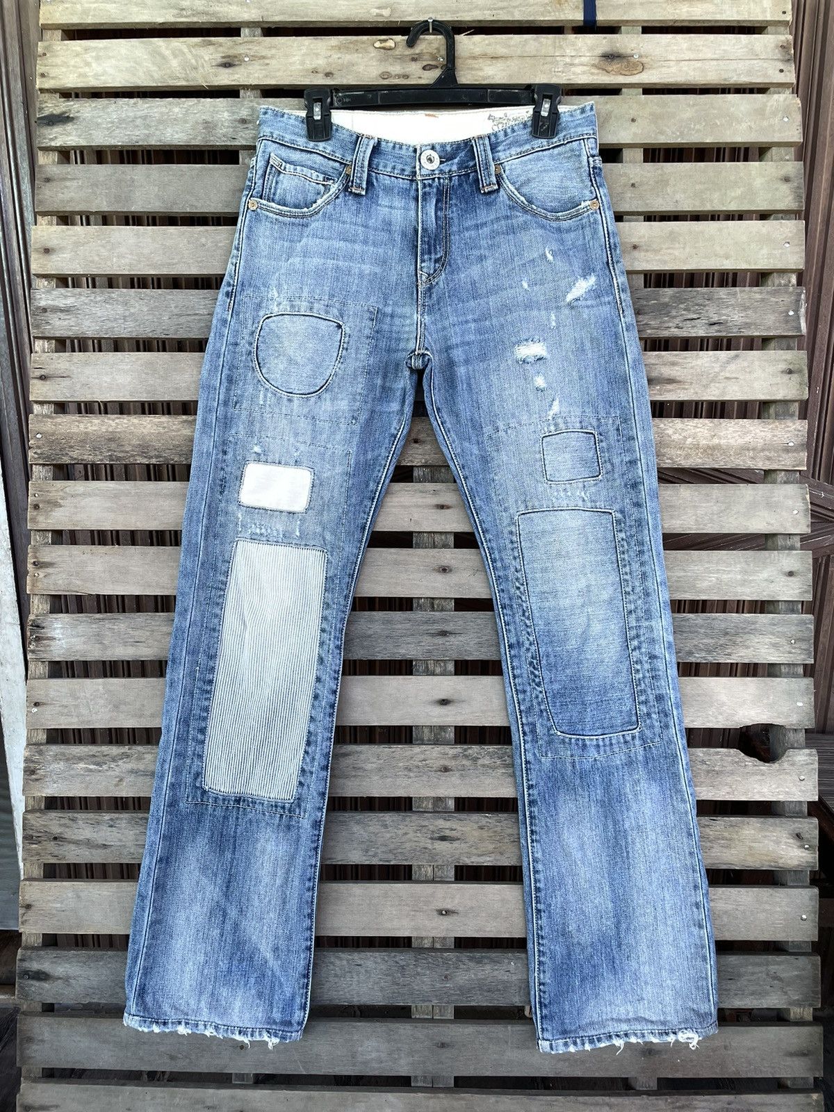 image of Distressed Denim x Levis Levi's Patchwork Distressed Straight Faded Jeans in Blue, Men's (Size 30)