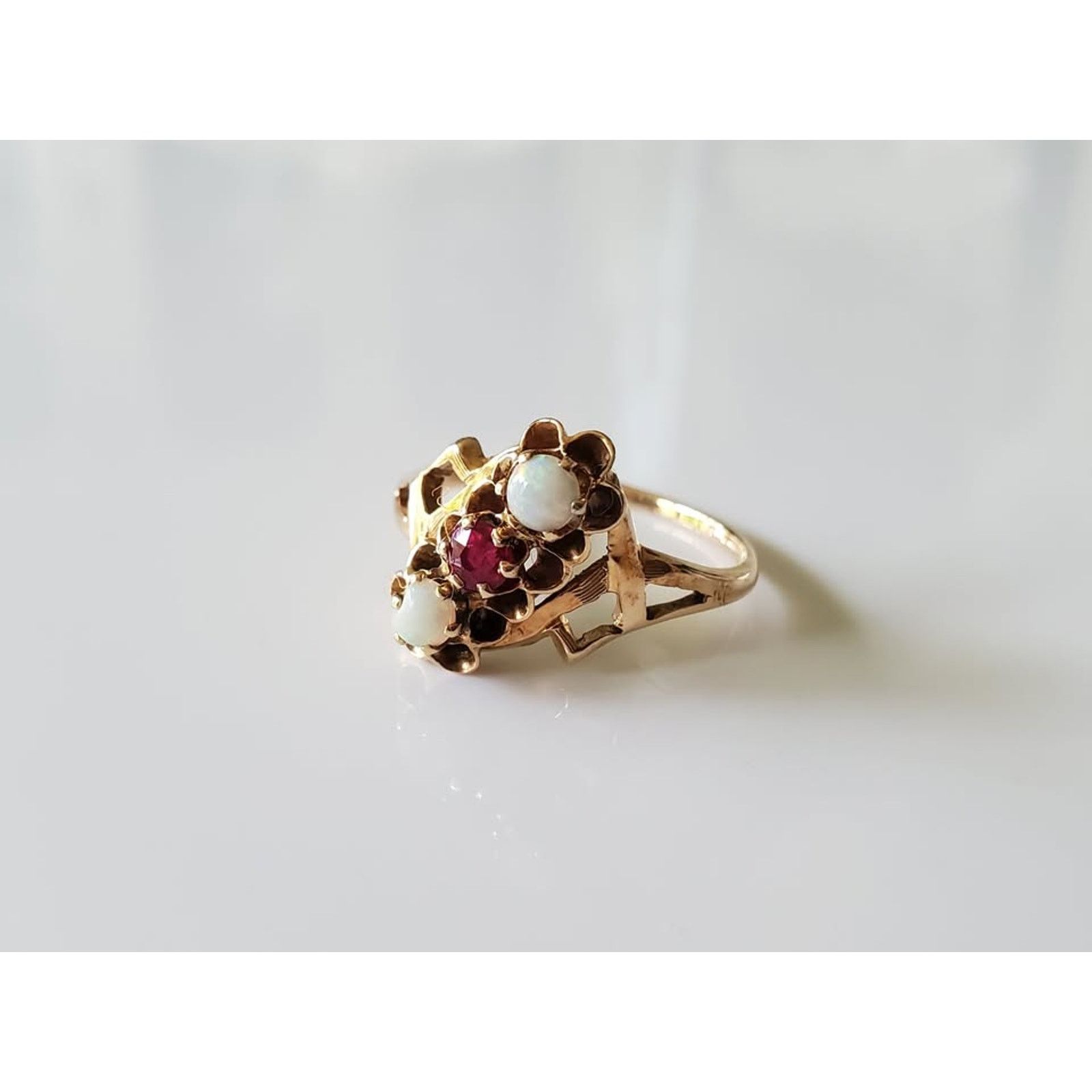 Other Antique 10K Ruby and Opal Bypass Ring Size ONE SIZE - 3 Thumbnail