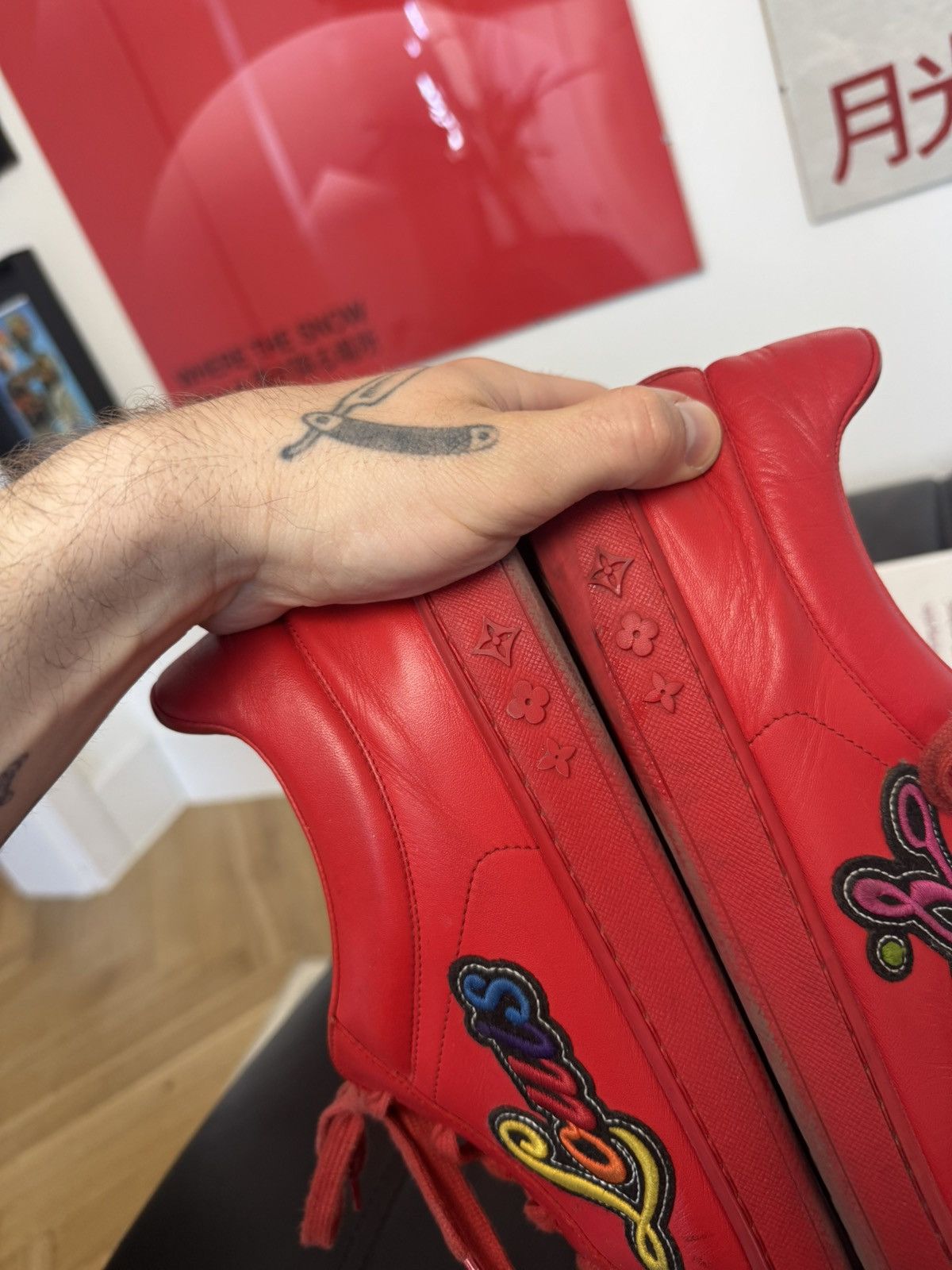 Louis Vuitton Louis Vuitton Low Top Designer Red Leather Sneakers LV Hype Size US 9.5 / EU 42-43 - 4 Thumbnail