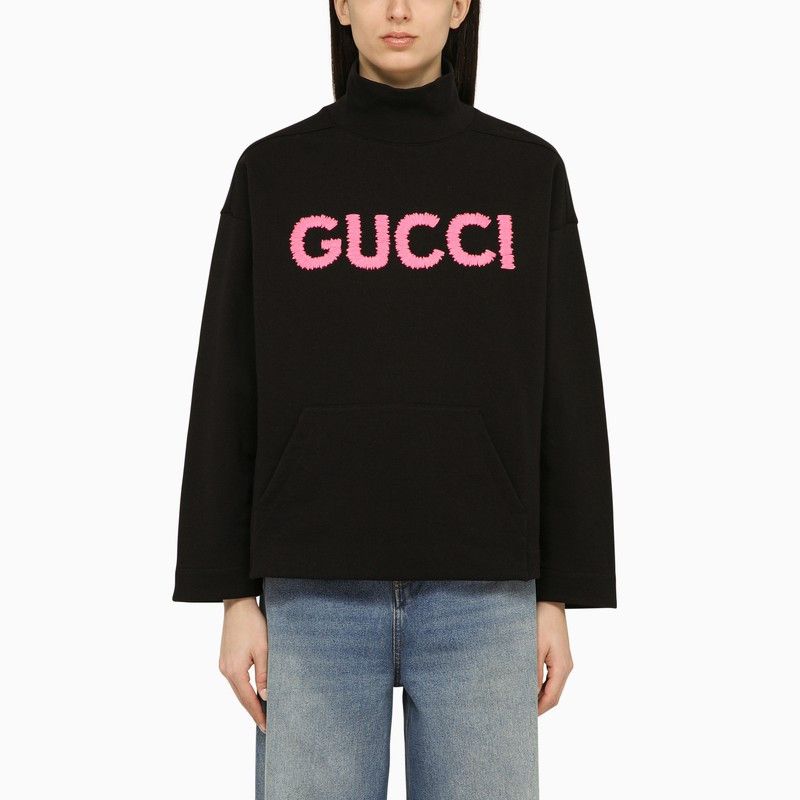 image of Gucci Black Cotton Logo Turtleneck Sweater, Women's (Size Medium)