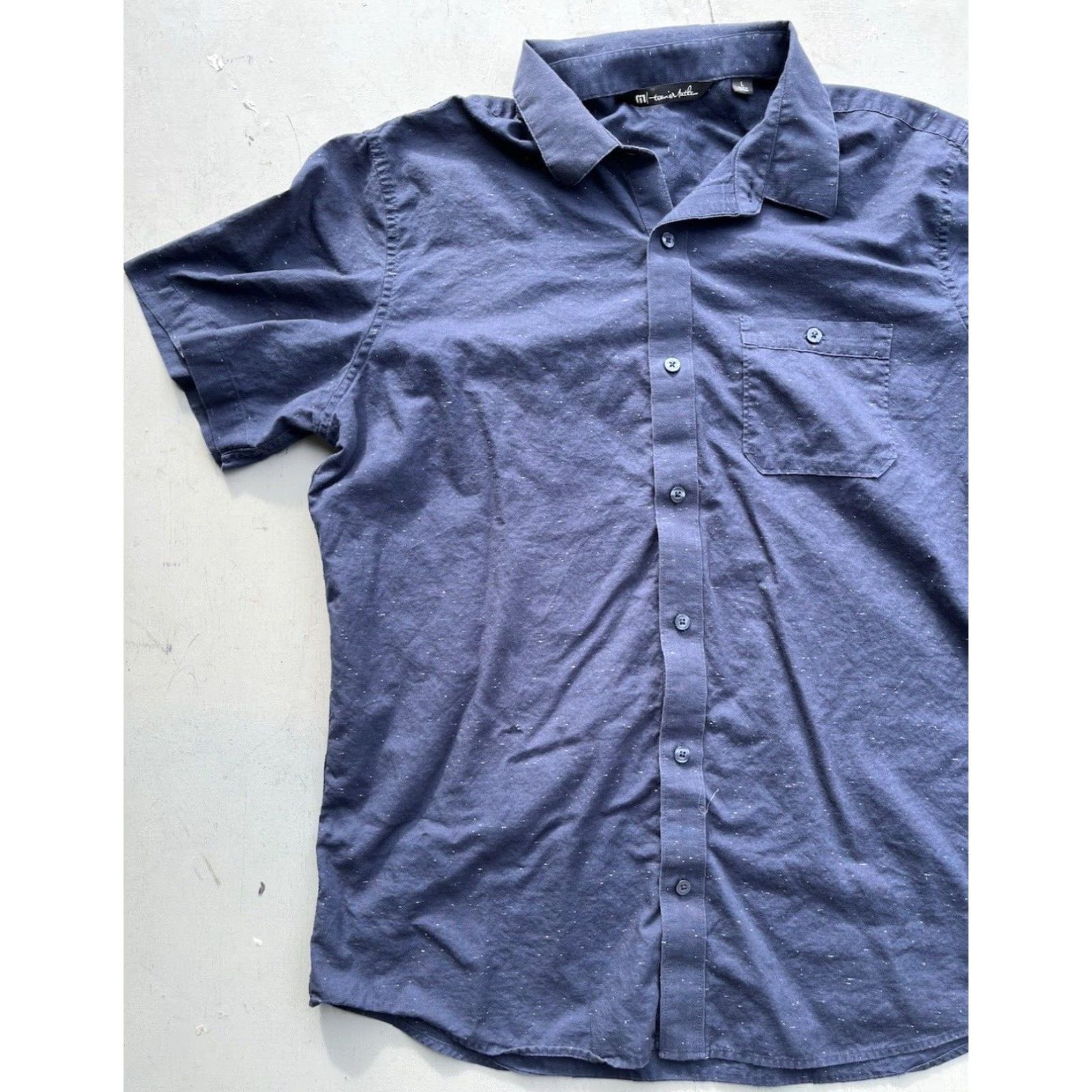 TravisMathew Travis Mathew Shirt Blue Geometric L Breathable Casual City Button-Up Regular Short Sleeve Men's Size US L / EU 52-54 / 3 - 4 Thumbnail