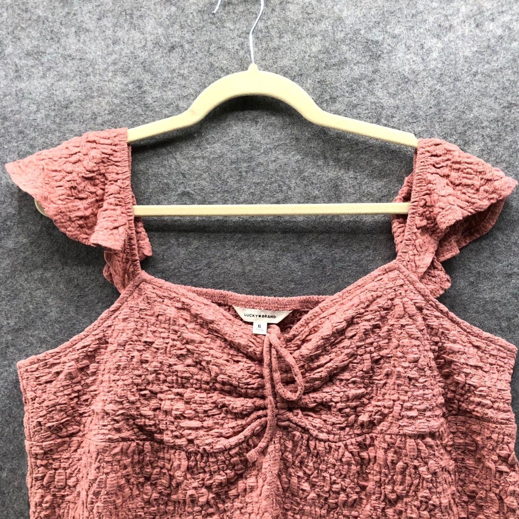 Lucky Brand Lucky Brand Tank Pink XL Womens Smocked Flutter Sleeve Crinkle Top Sleeveless Cotton Blend Beach Boho Summer Shirt Women XL Size XL / US 12-14 / IT 48-50 - 3 Thumbnail